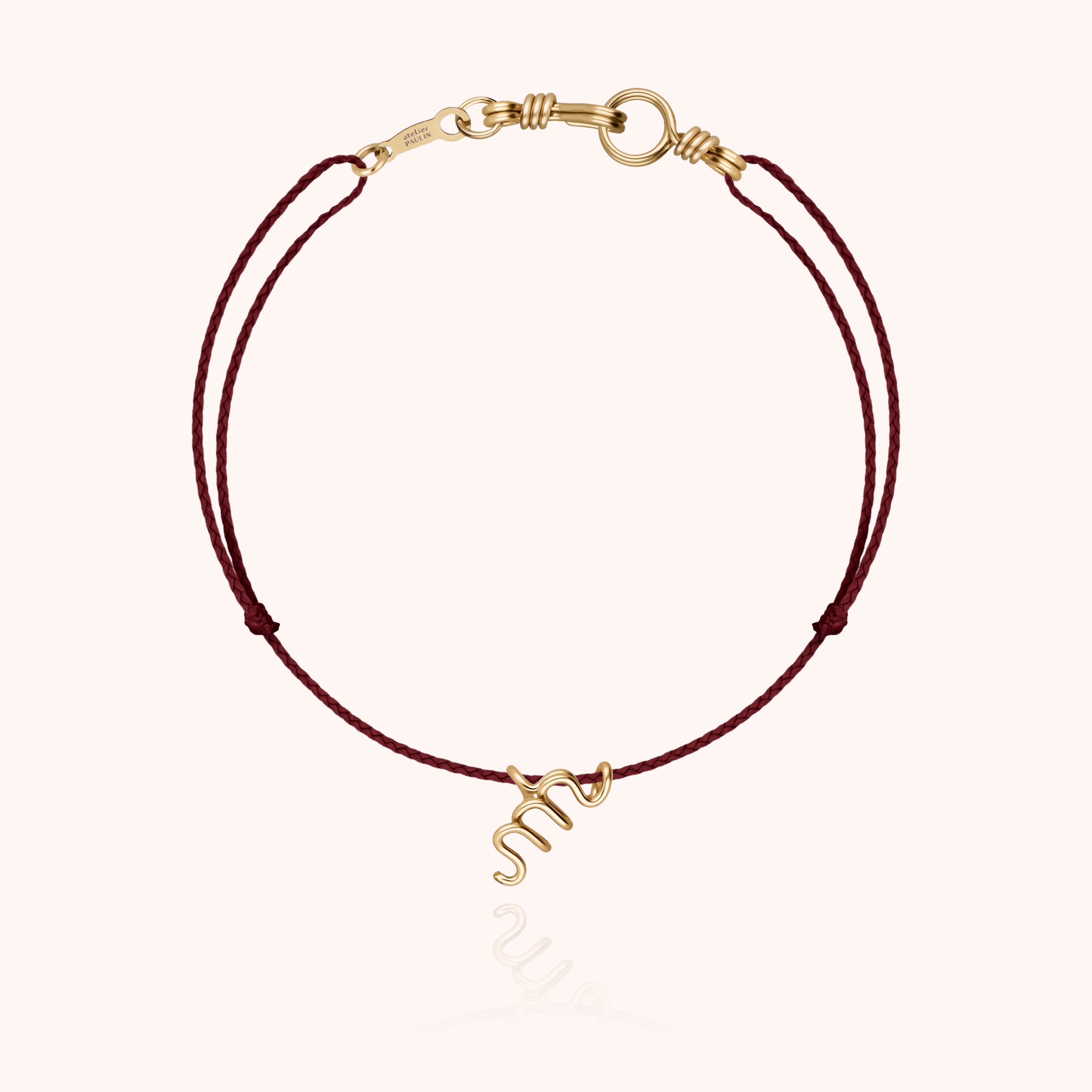 Bracelet Cordon Initiale Mini Attache moi en or jaune laminé — bracelet personnalisable Atelier Paulin