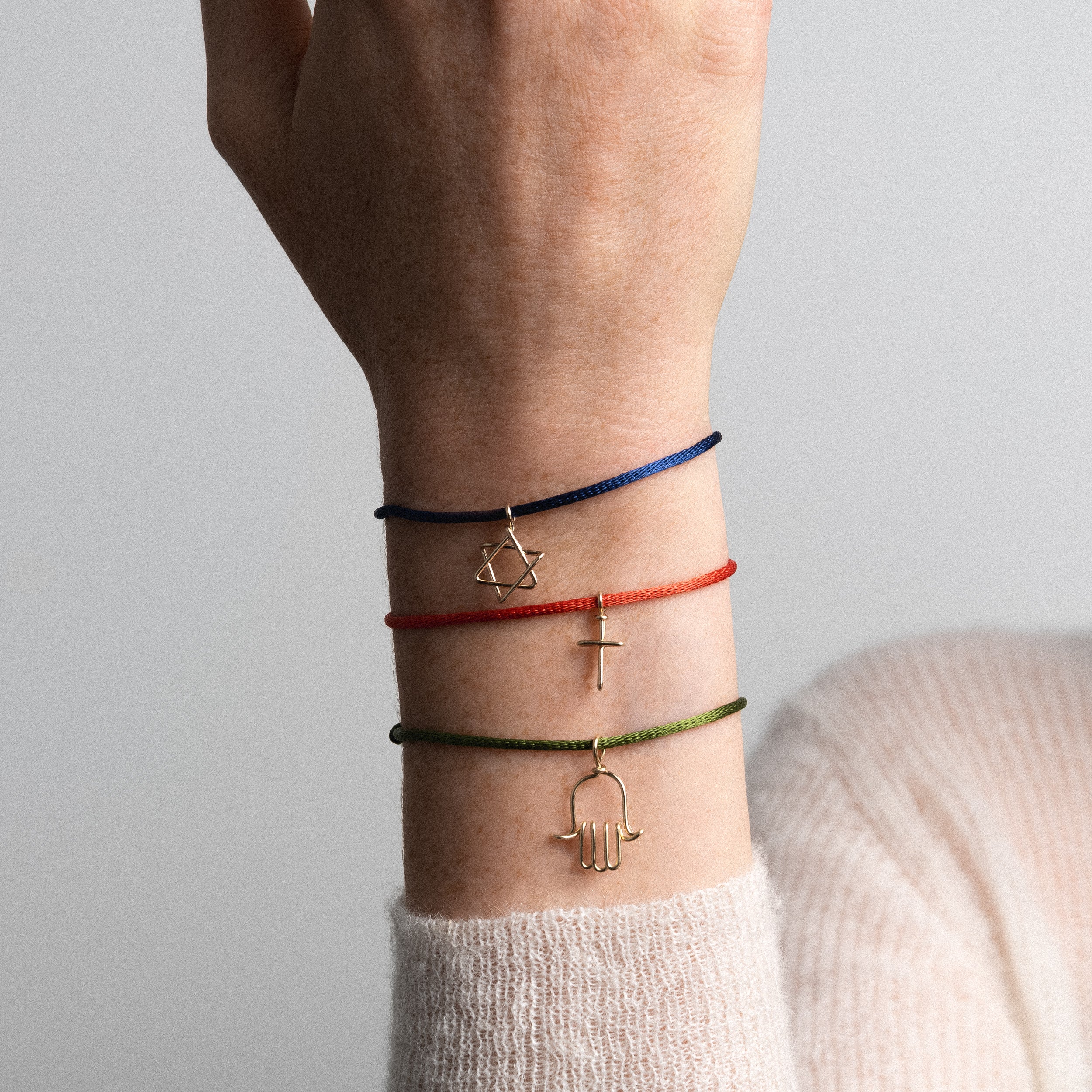 Bracelet Cordon Charms Symbolic Étoile de David - or jaune 750/1000