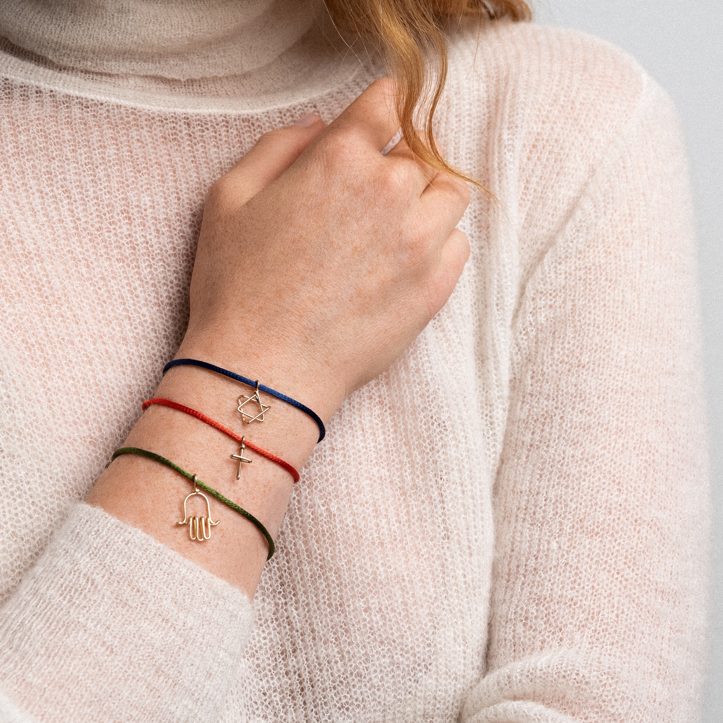 Bracelet Cordon Charms Symbolic Main de Fatma - or jaune 750/1000