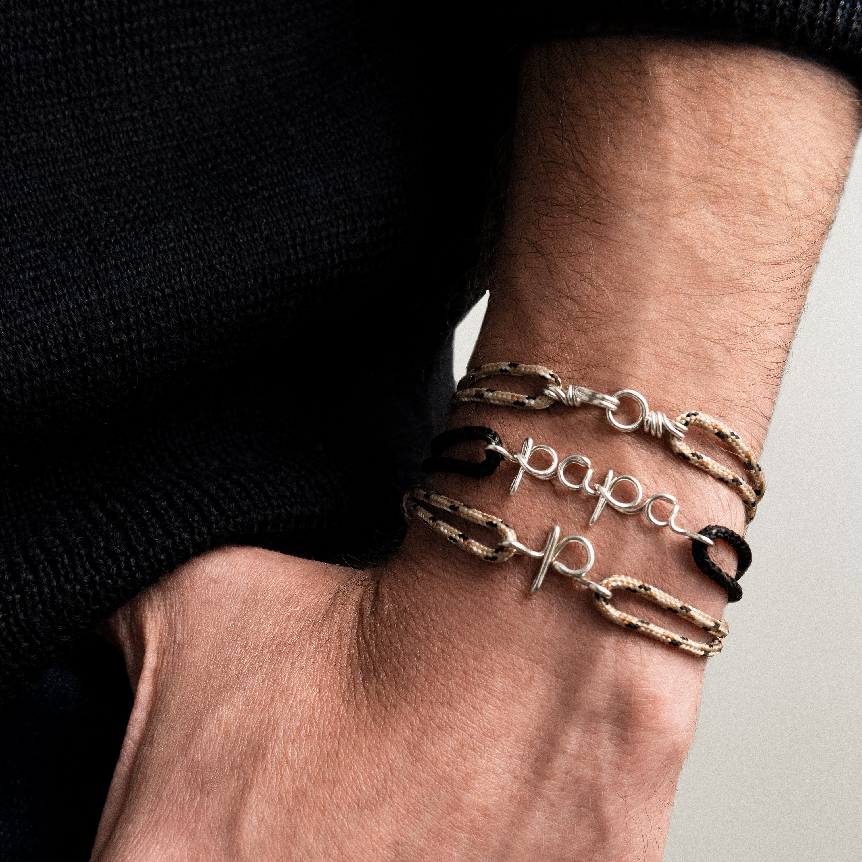 Bracelet Cordon Knot Initiale Homme - argent