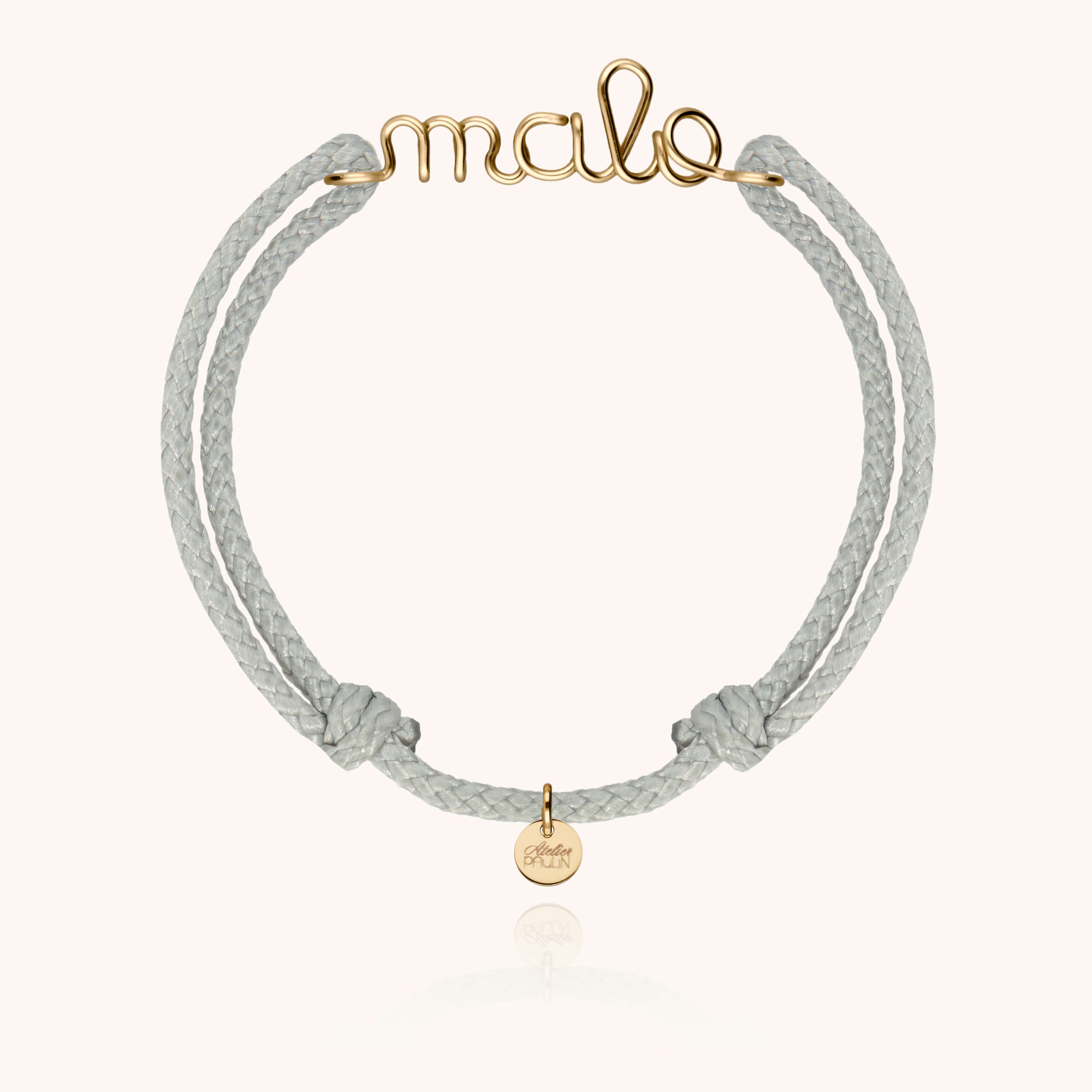 Bracelet Cordon Ciré Personnalisé Homme — détail façonnage à la main, or jaune laminé