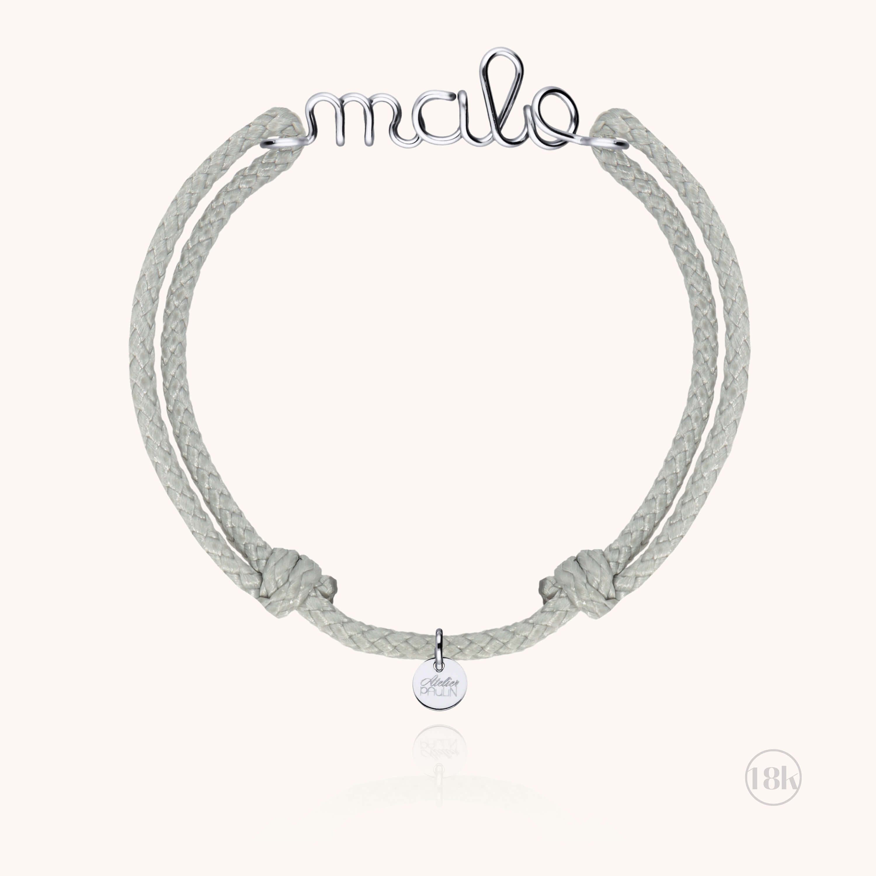 Bracelet Cordon Ciré Personnalisé Homme en or blanc 18K — façonné à la main à Paris