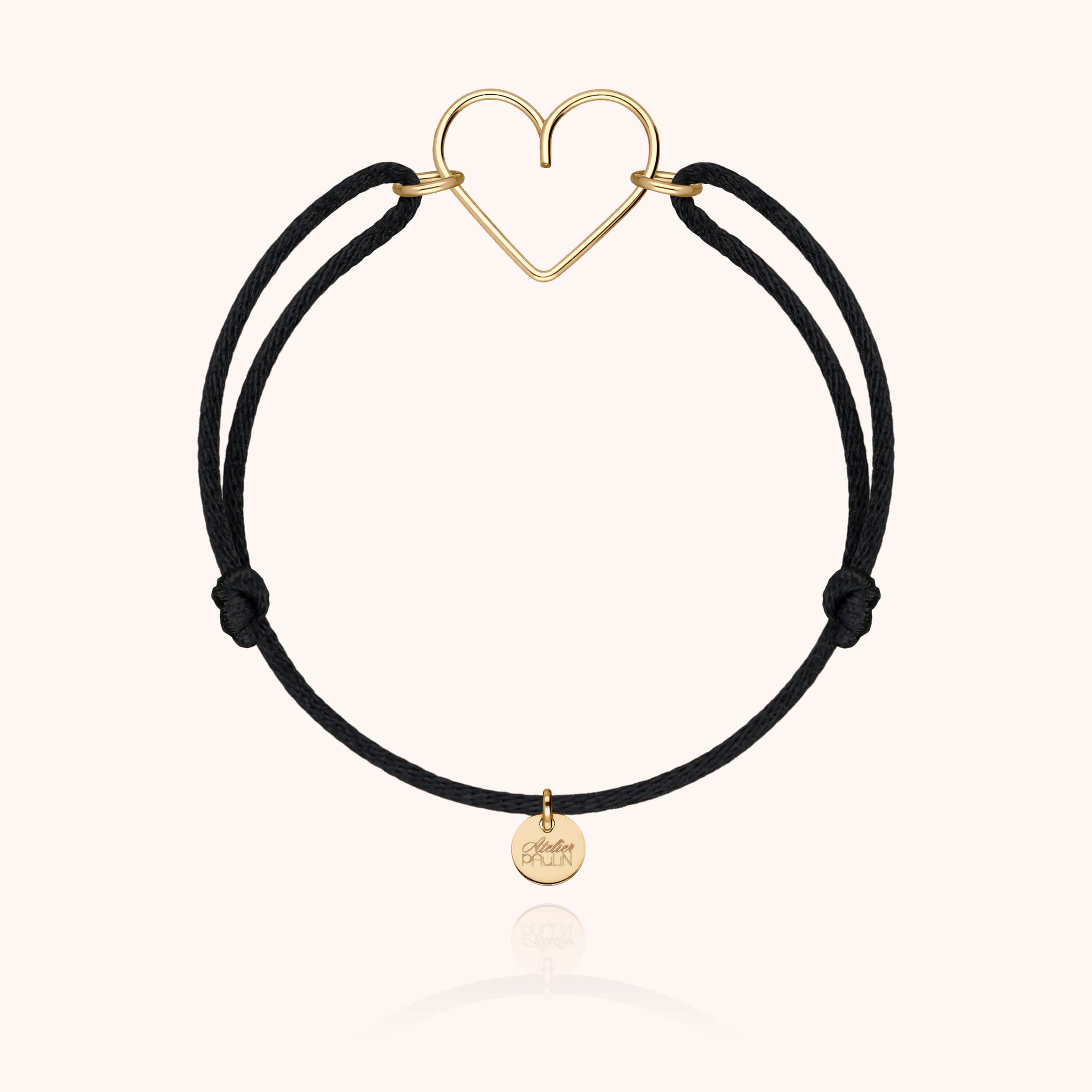 Bracelet Cordon Coeur — détail du fil métallique, or jaune laminé