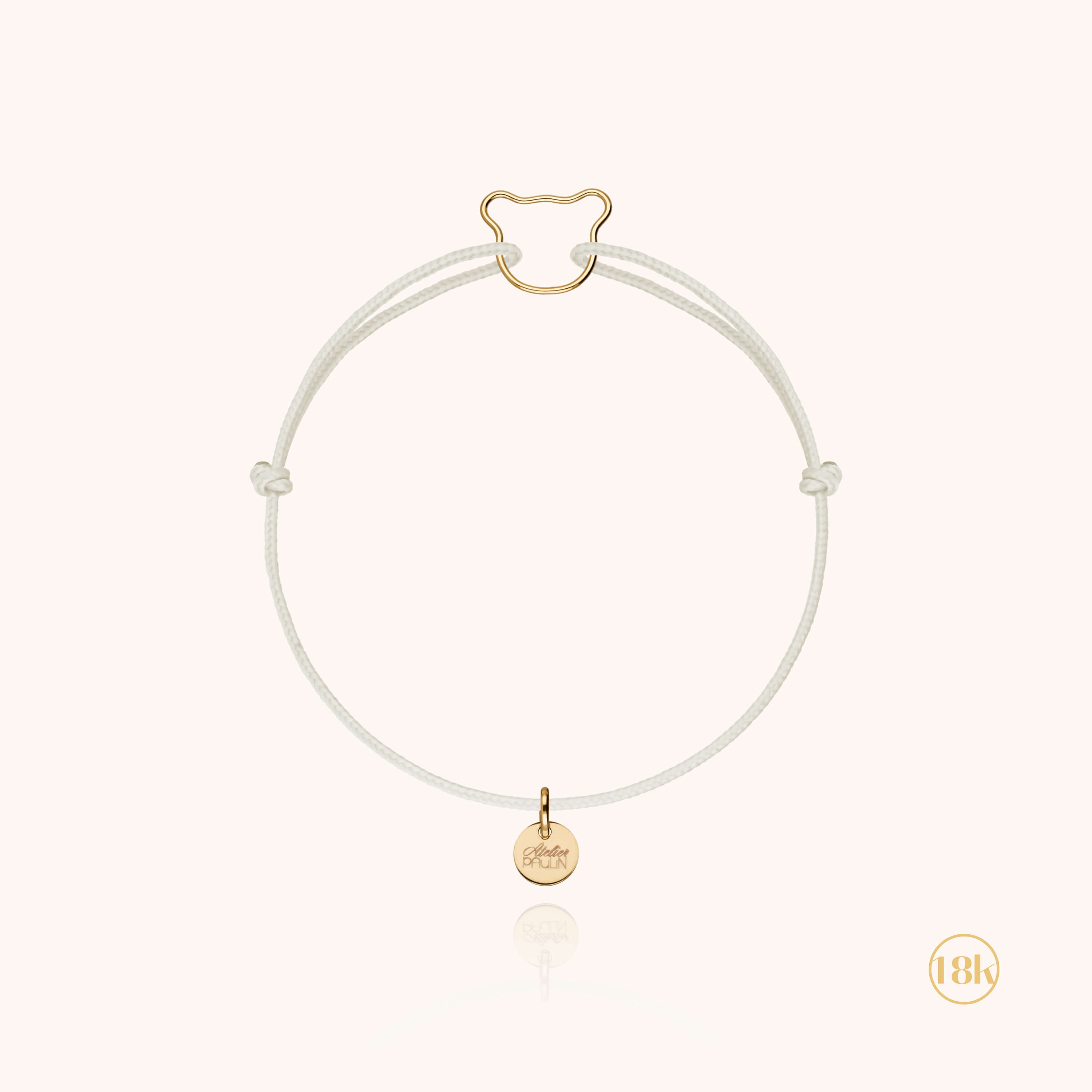 Bracelet Cordon Enfant Petit Ourson — détail du fil métallique, or jaune 18K