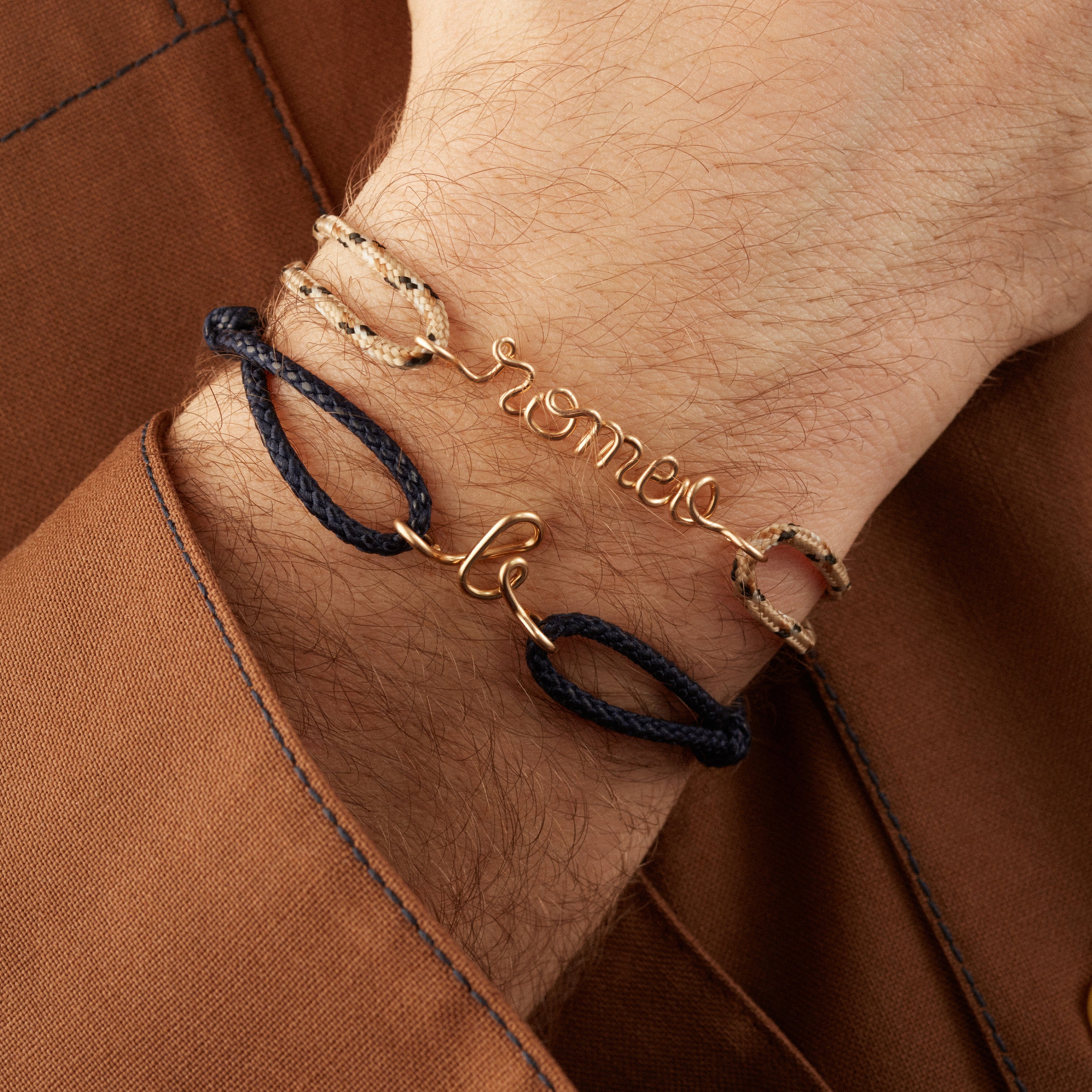 Bracelet Cordon Ciré Initiale Homme - or jaune laminé