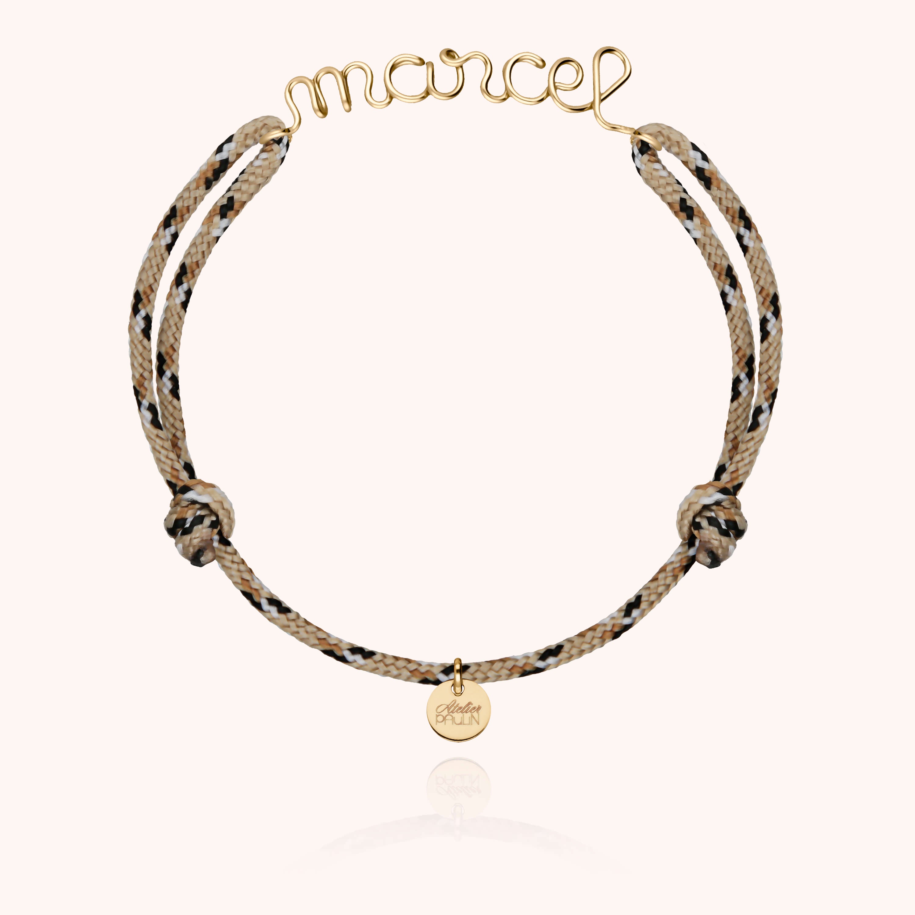Bracelet cordon lettre personnalisée gold filled 14k bijou élégant homme Paris - or jaune laminé
