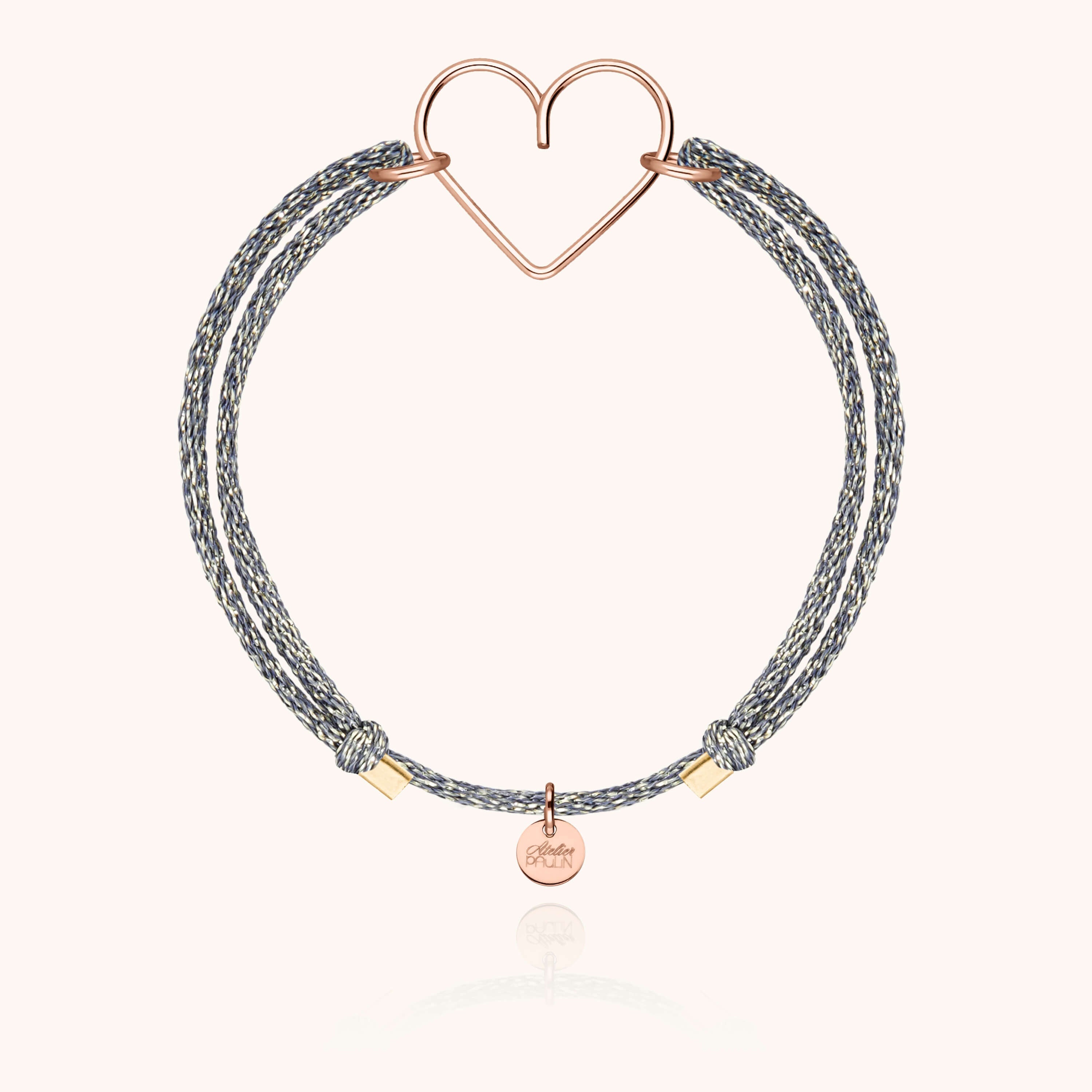 Lurex Cord Heart Bracelet - laminated rose gold