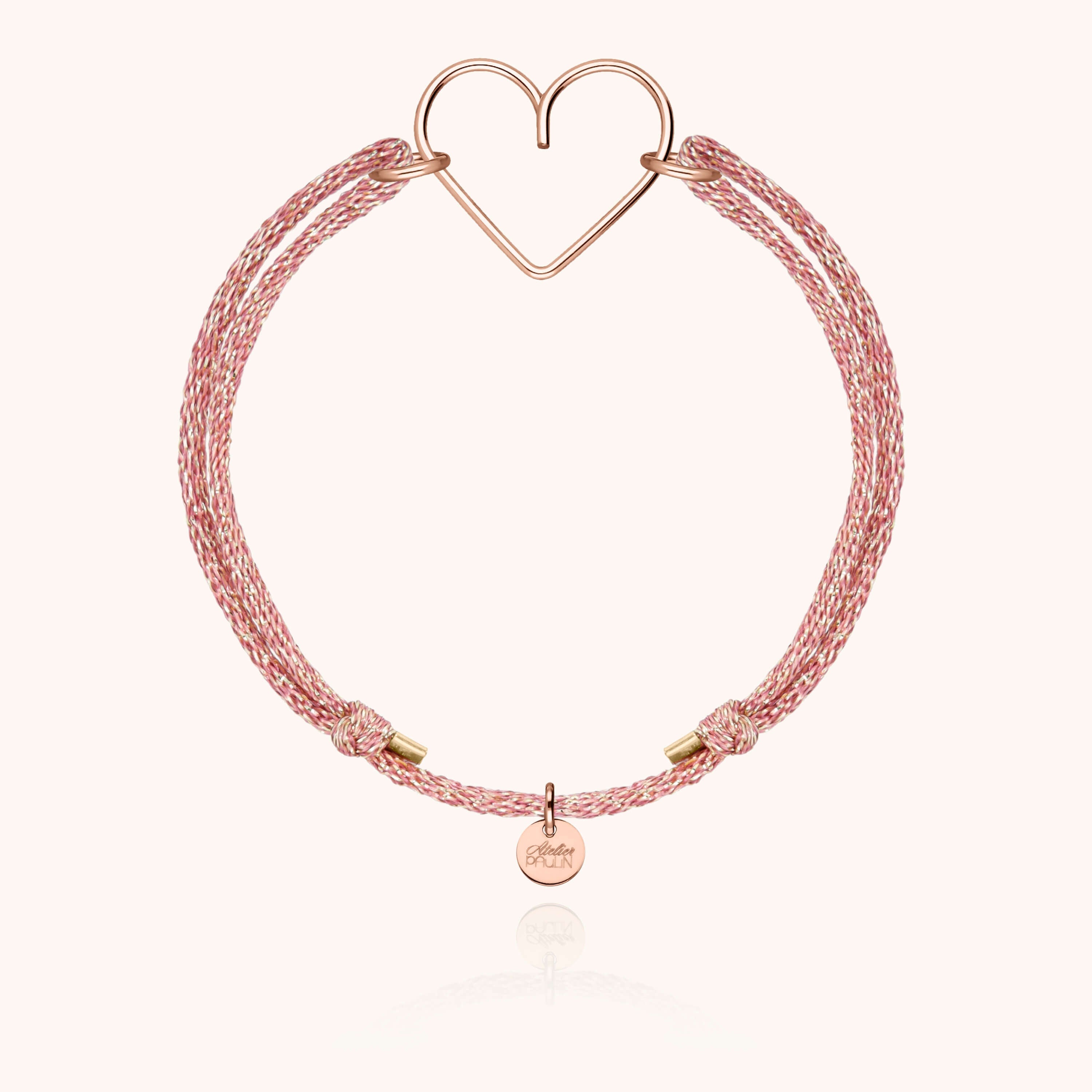 Lurex Cord Heart Bracelet - laminated rose gold