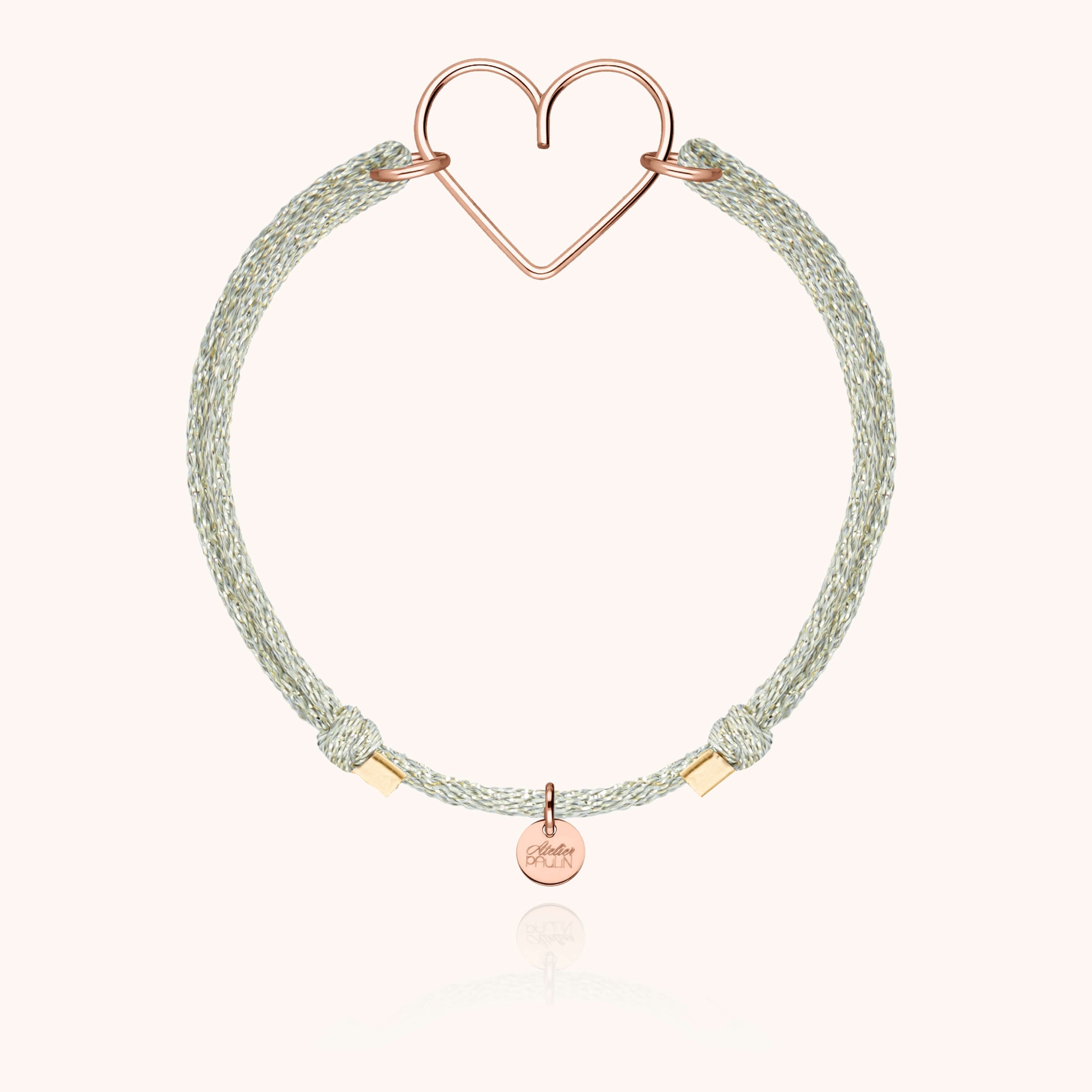 Lurex Cord Heart Bracelet - laminated rose gold