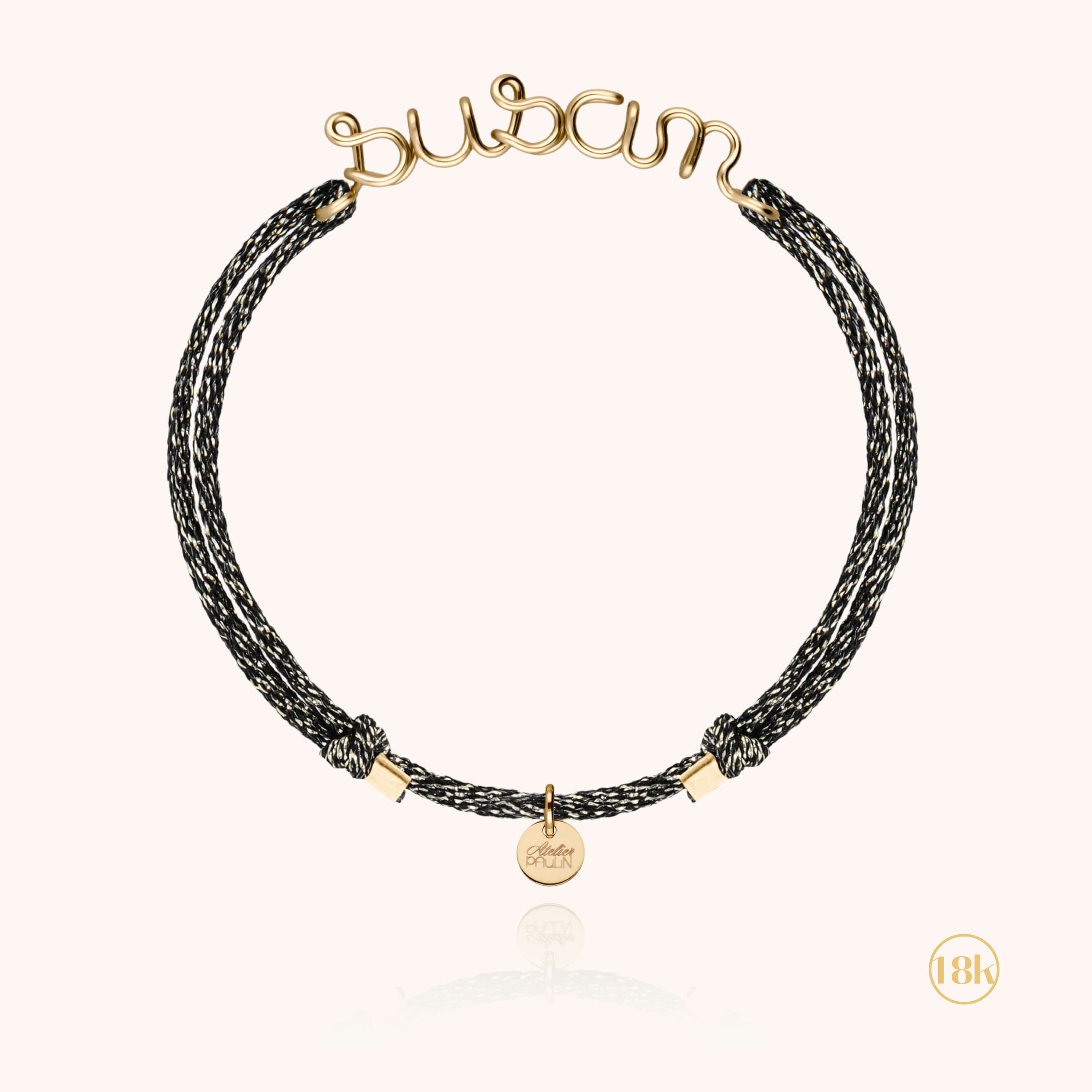 Bracelet Cordon Lurex Personnalisé — détail façonnage à la main, or jaune 18K