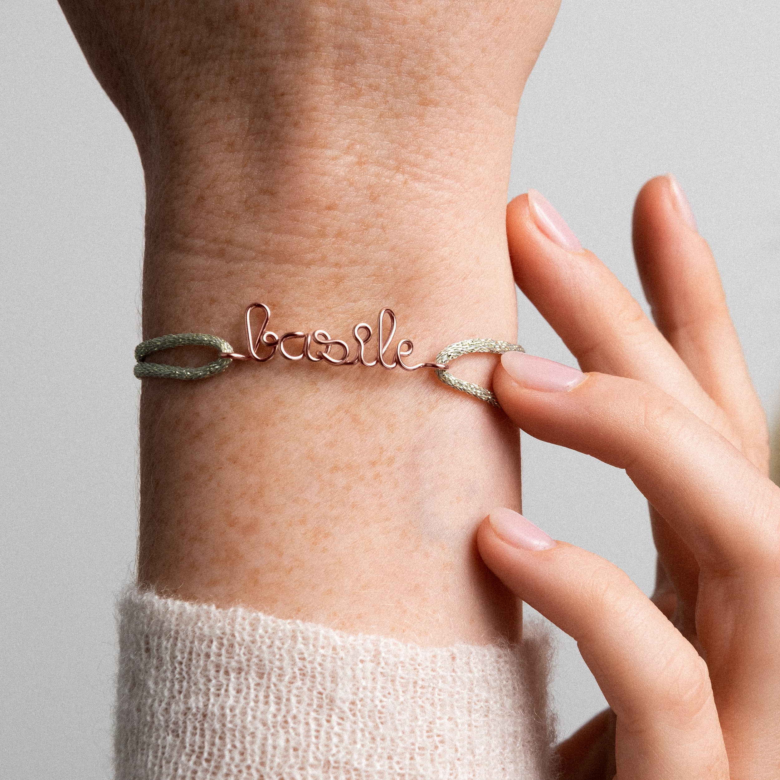 Bracelet Cordon Lurex Personnalisé - or rose 750/1000