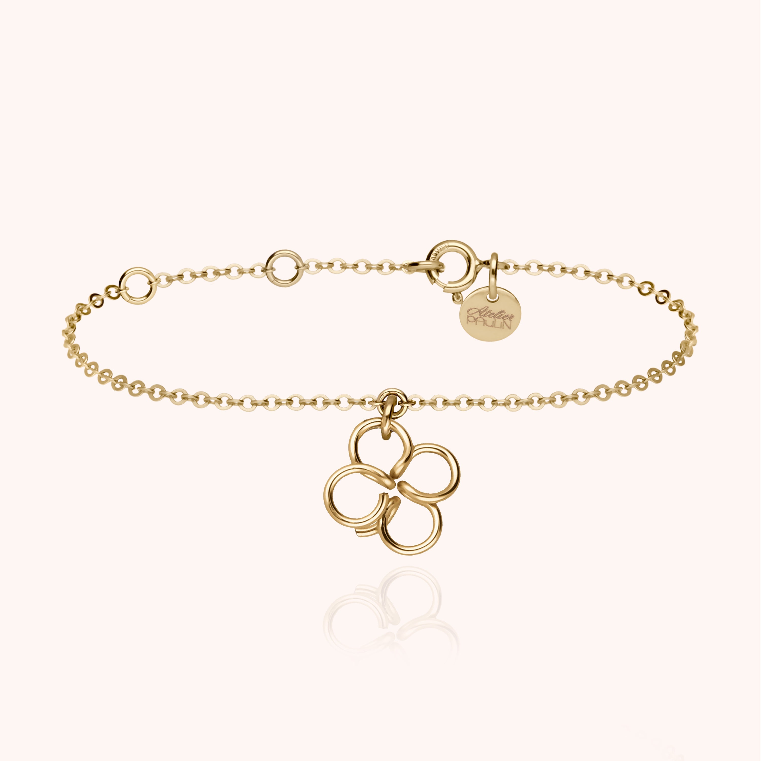 Bracelet Lucky One Charms Trèfle en or jaune laminé — bijou artisanal fait main