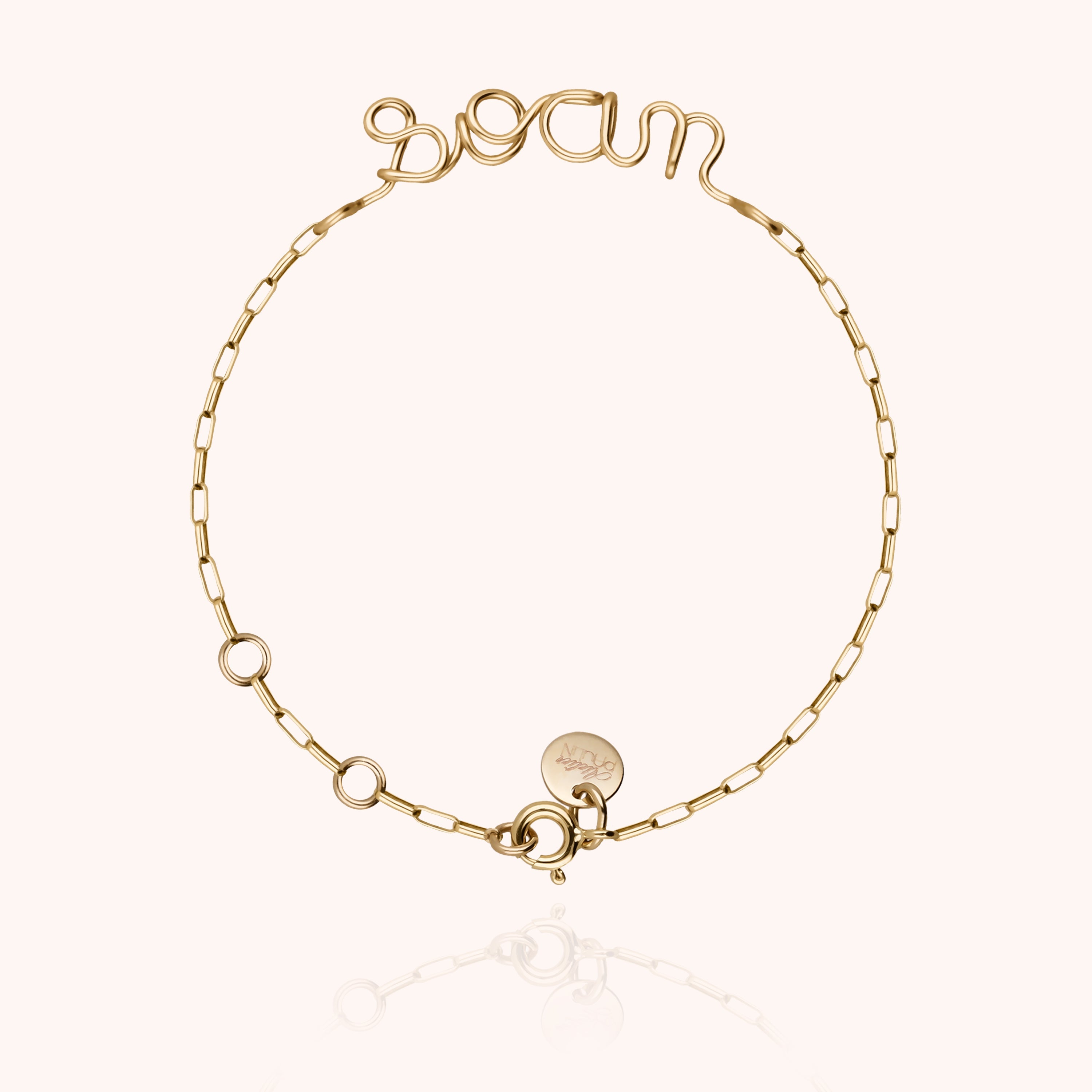 Bracelet Richelieu Chaîne Rectangle Personnalisé en or jaune laminé — bijou artisanal fait main