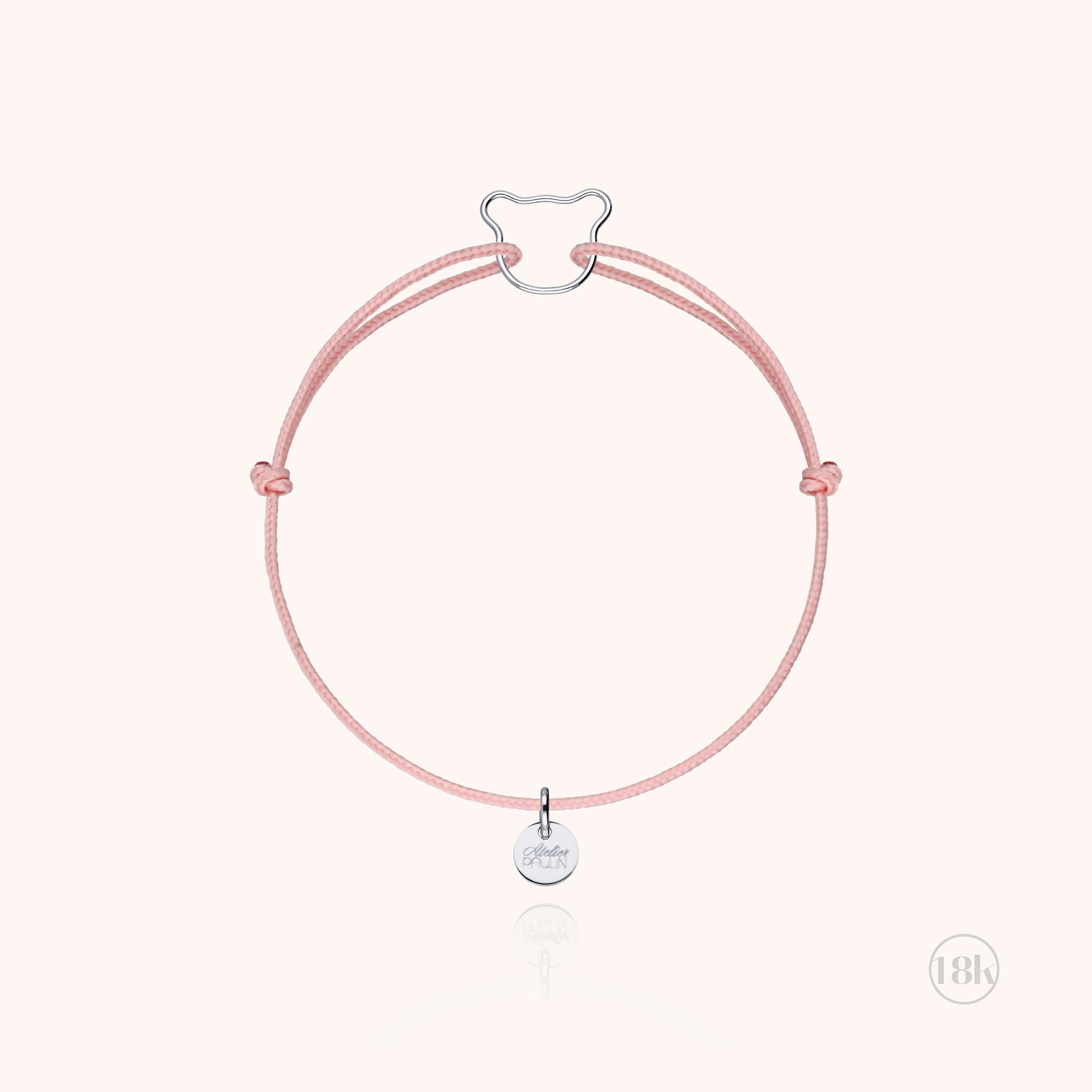 Bracelet Cordon Enfant Petit Ourson - or blanc 750/1000