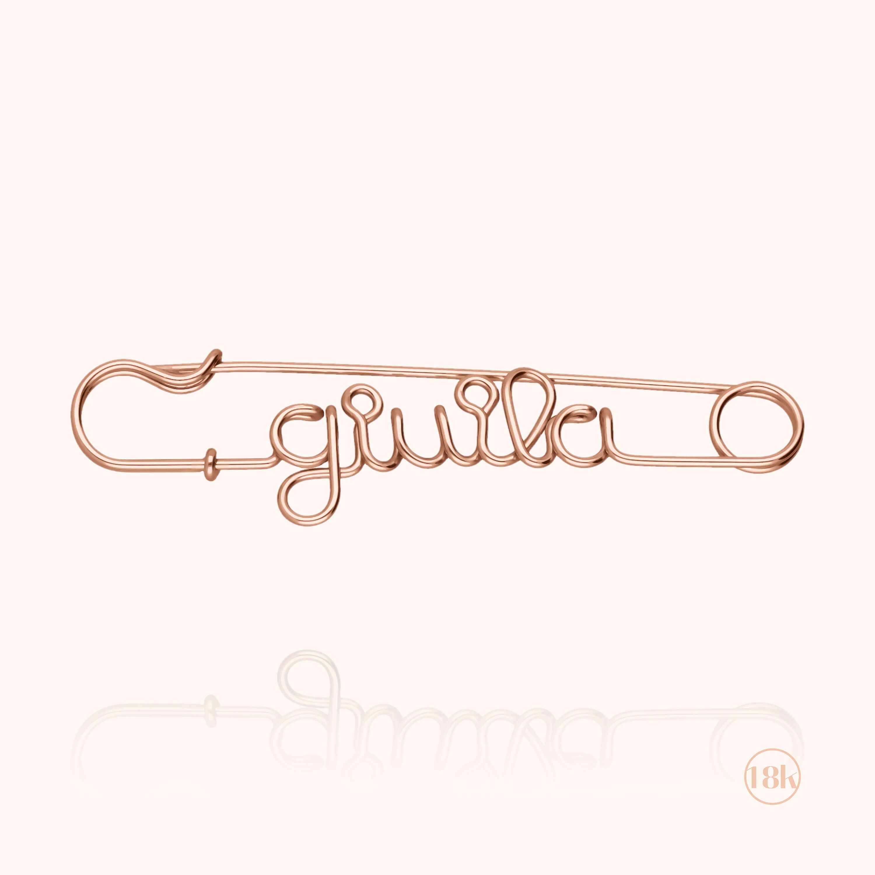 Broche Épingle à Nourrice Personnalisée en or rose 18K — fabriqué à la main à Paris