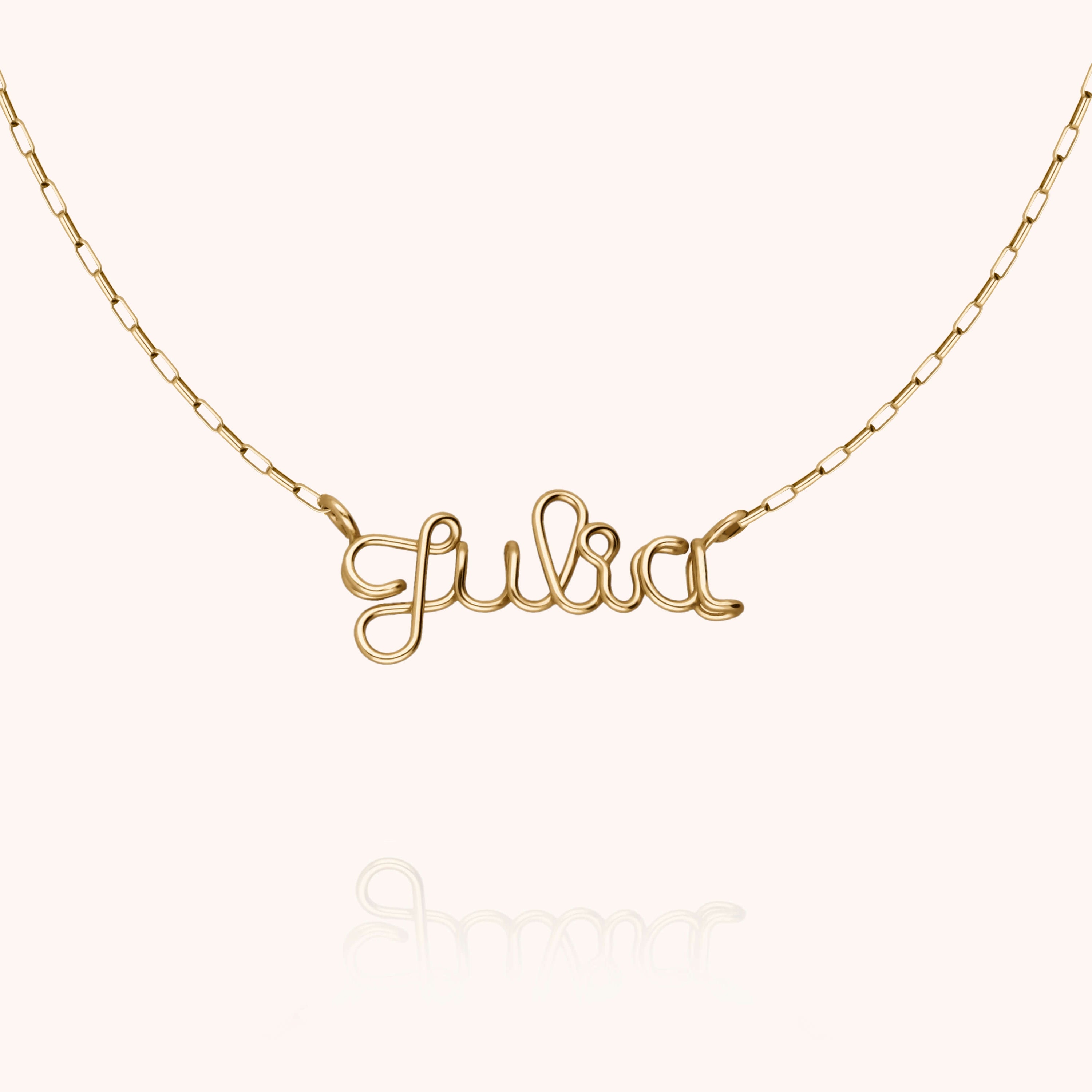 Collier Richelieu Chaîne Rectangle Personnalisé en or jaune laminé — bijou fait main Atelier Paulin