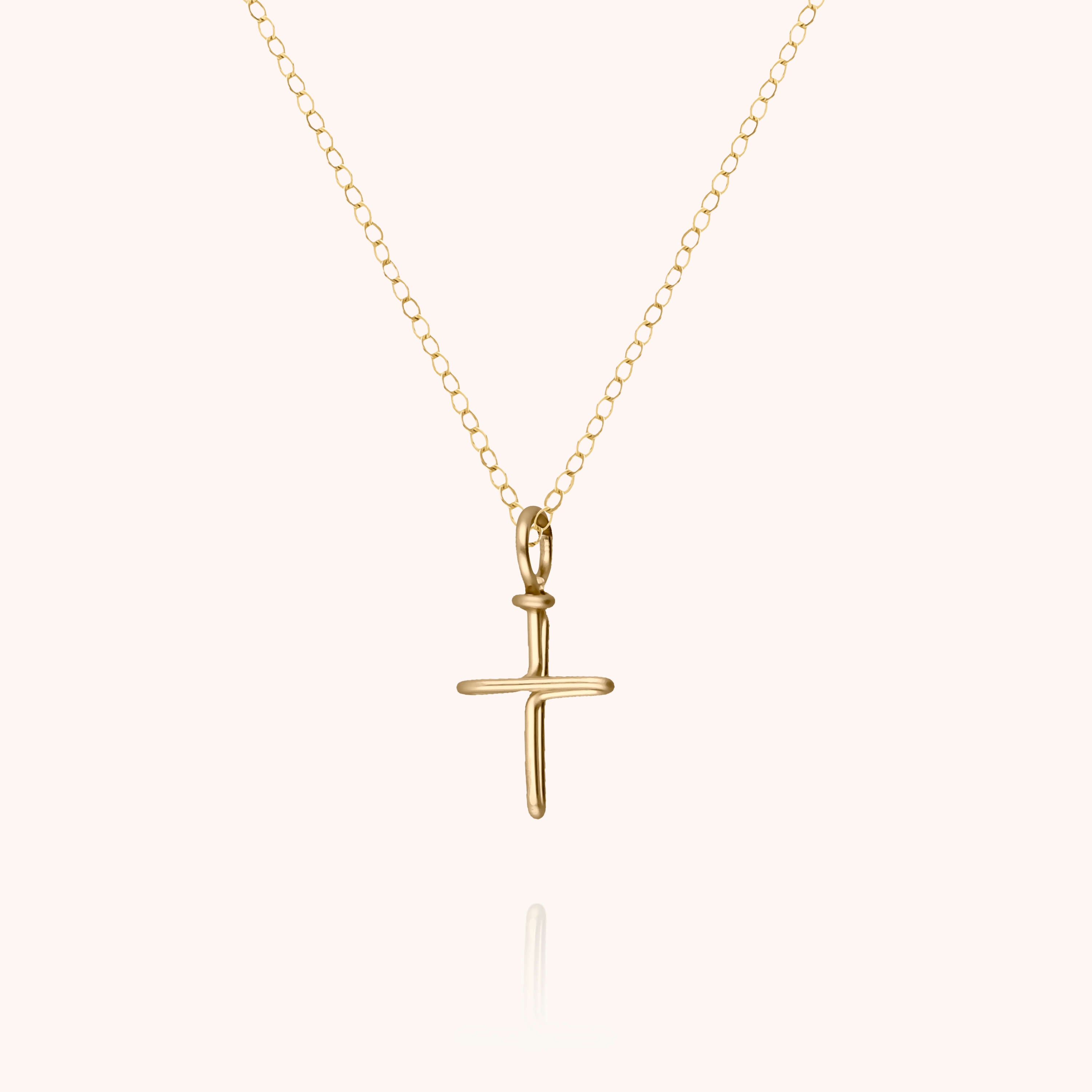 Collier Charms Symbolic Croix en or jaune laminé — bijou artisanal fait main