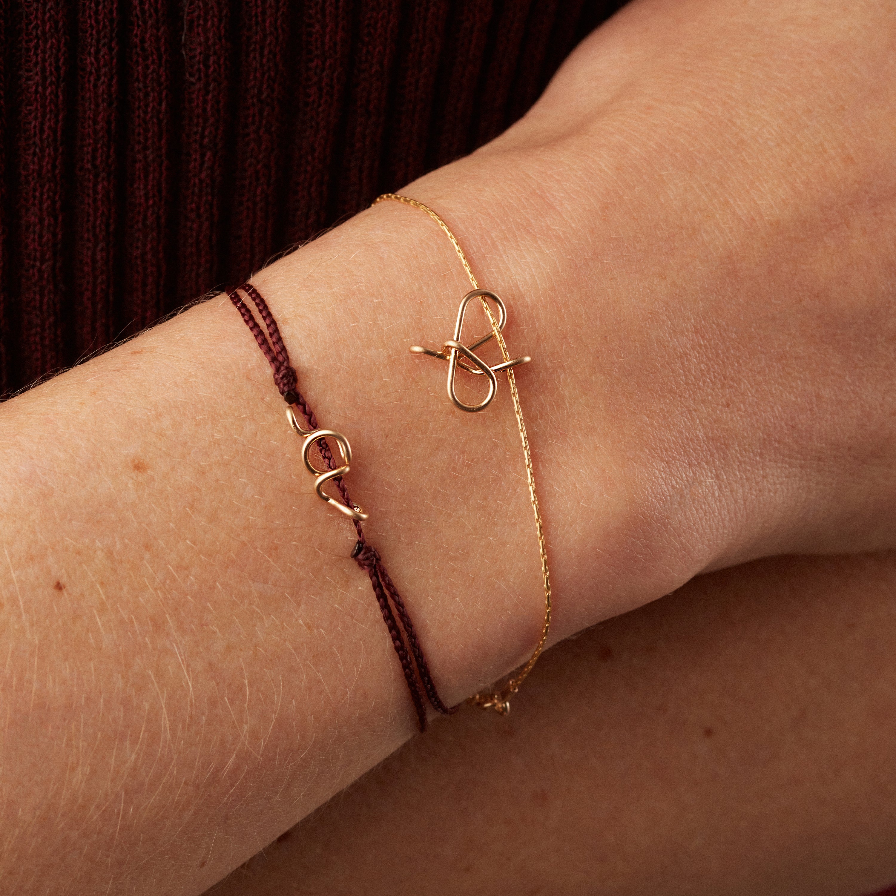 Mini Initial Cord Bracelet Attach Me - laminated yellow gold