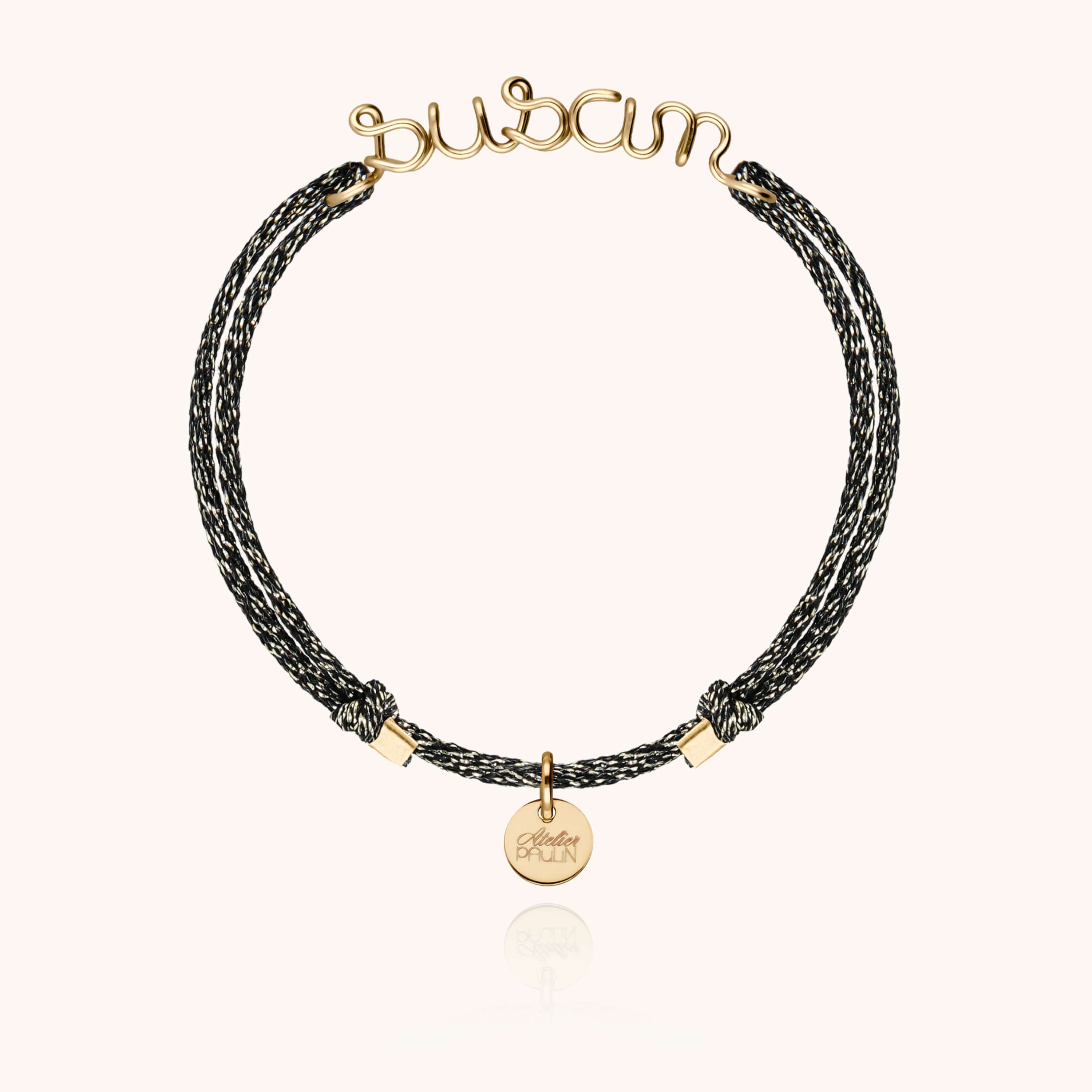 Bracelet Cordon Lurex Personnalisé en or jaune laminé — bijou artisanal fait main