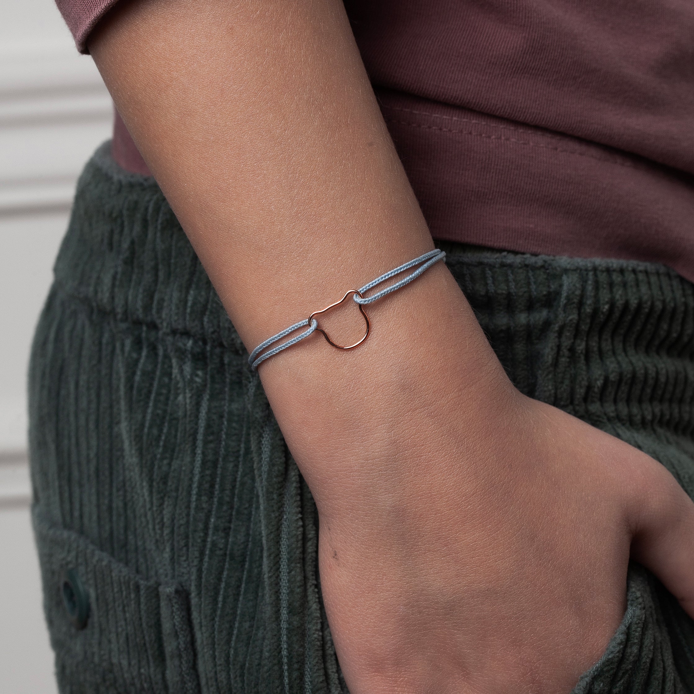 Bracelet Cordon Enfant Petit Ourson - or blanc 750/1000