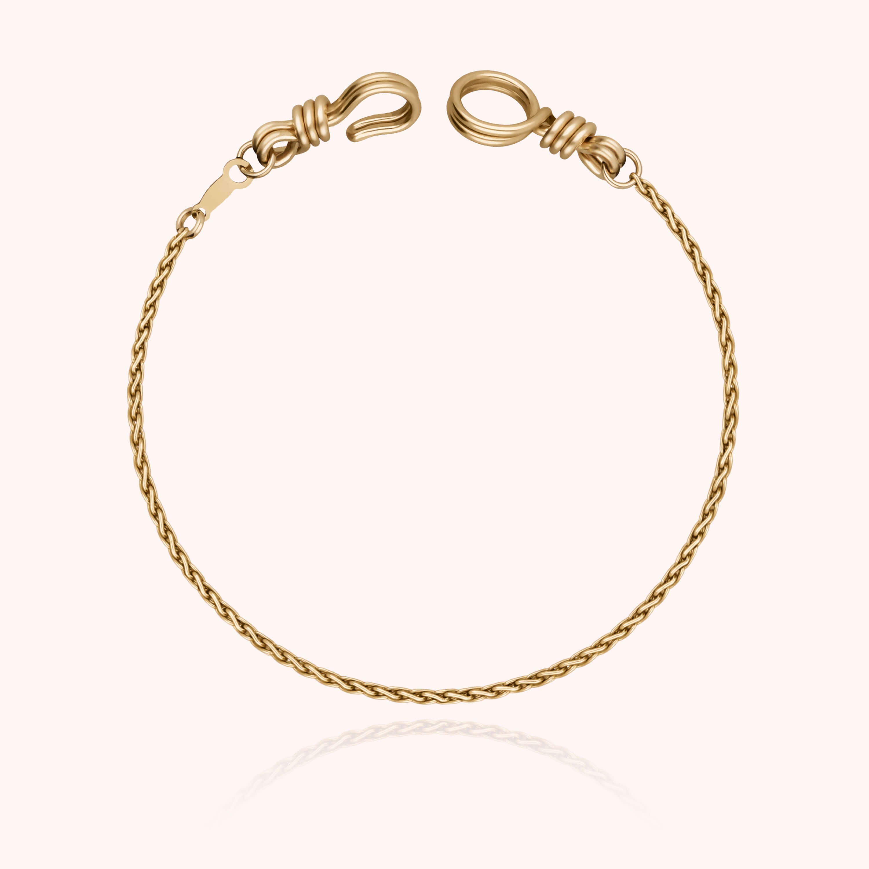 Bracelet Chaîne Rope Attache moi — détail façonnage à la main, or jaune laminé