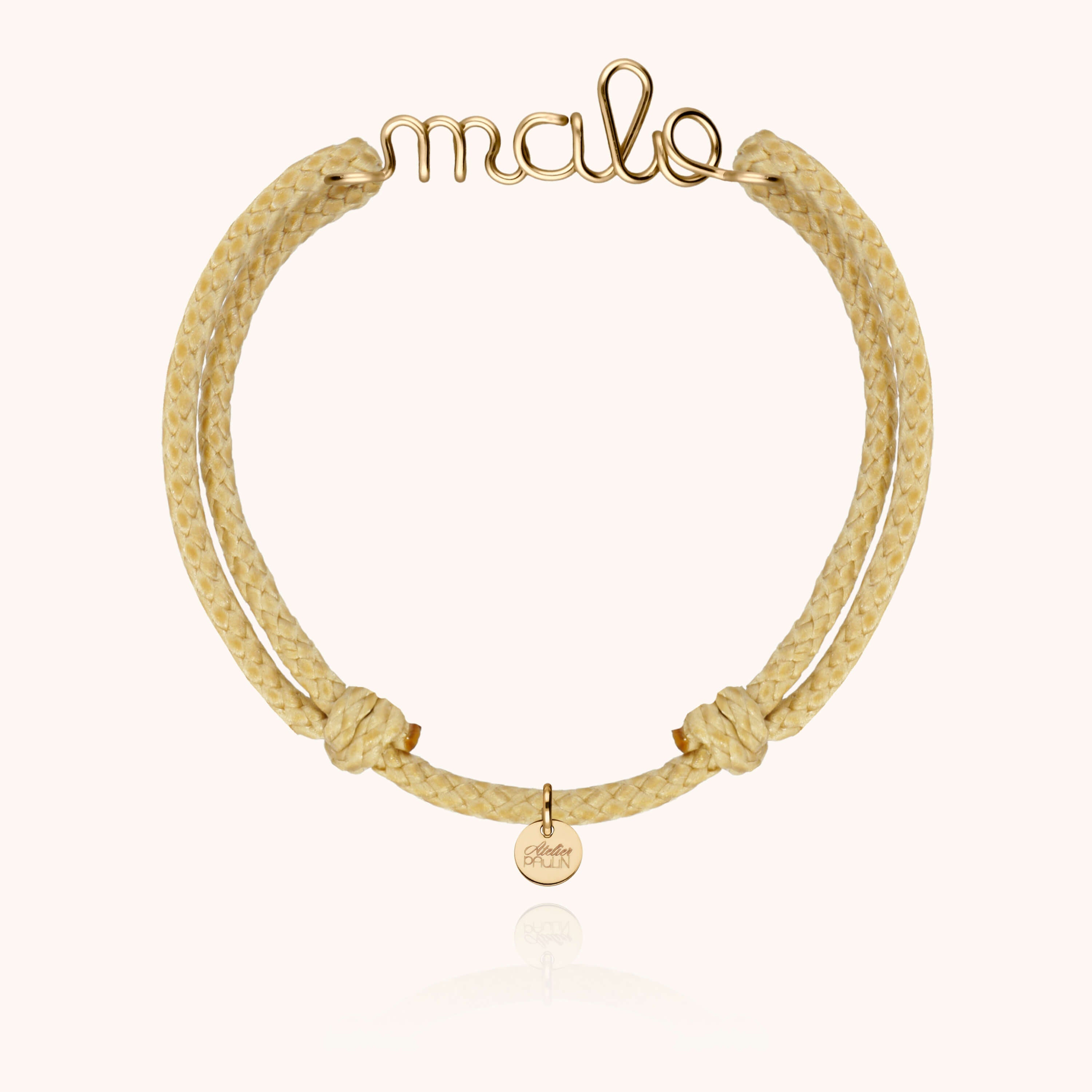 Bracelet Cordon Ciré Personnalisé Homme - or jaune laminé