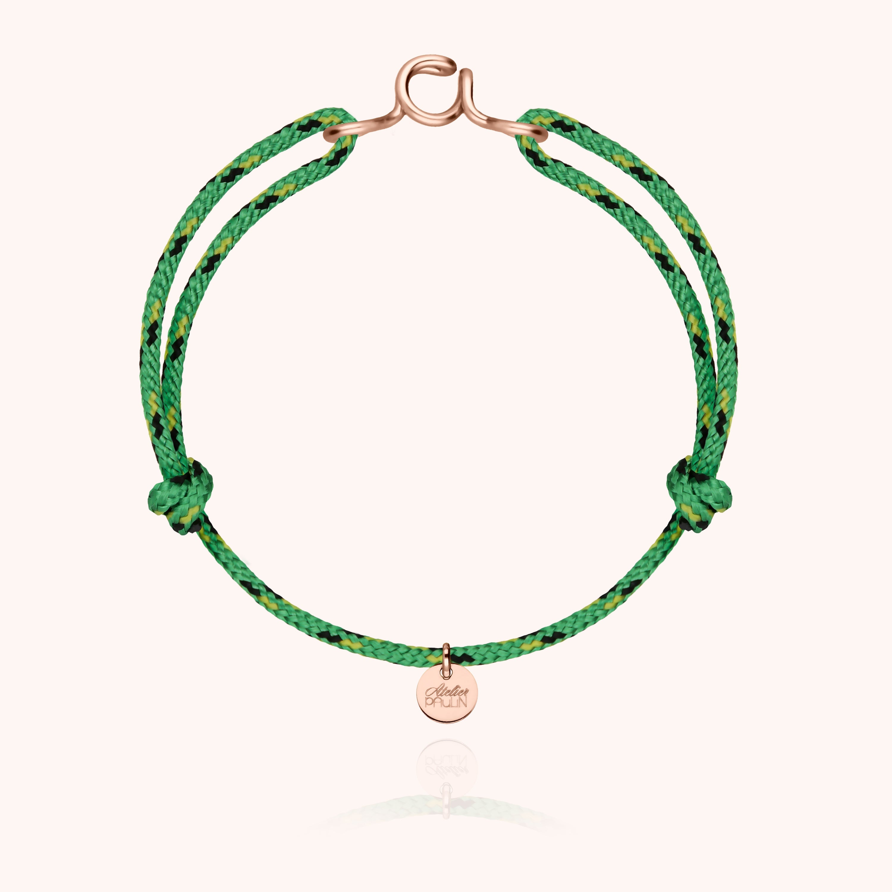 Bracelet Cordon Knot Initiale Homme — détail du fil métallique, or rose laminé