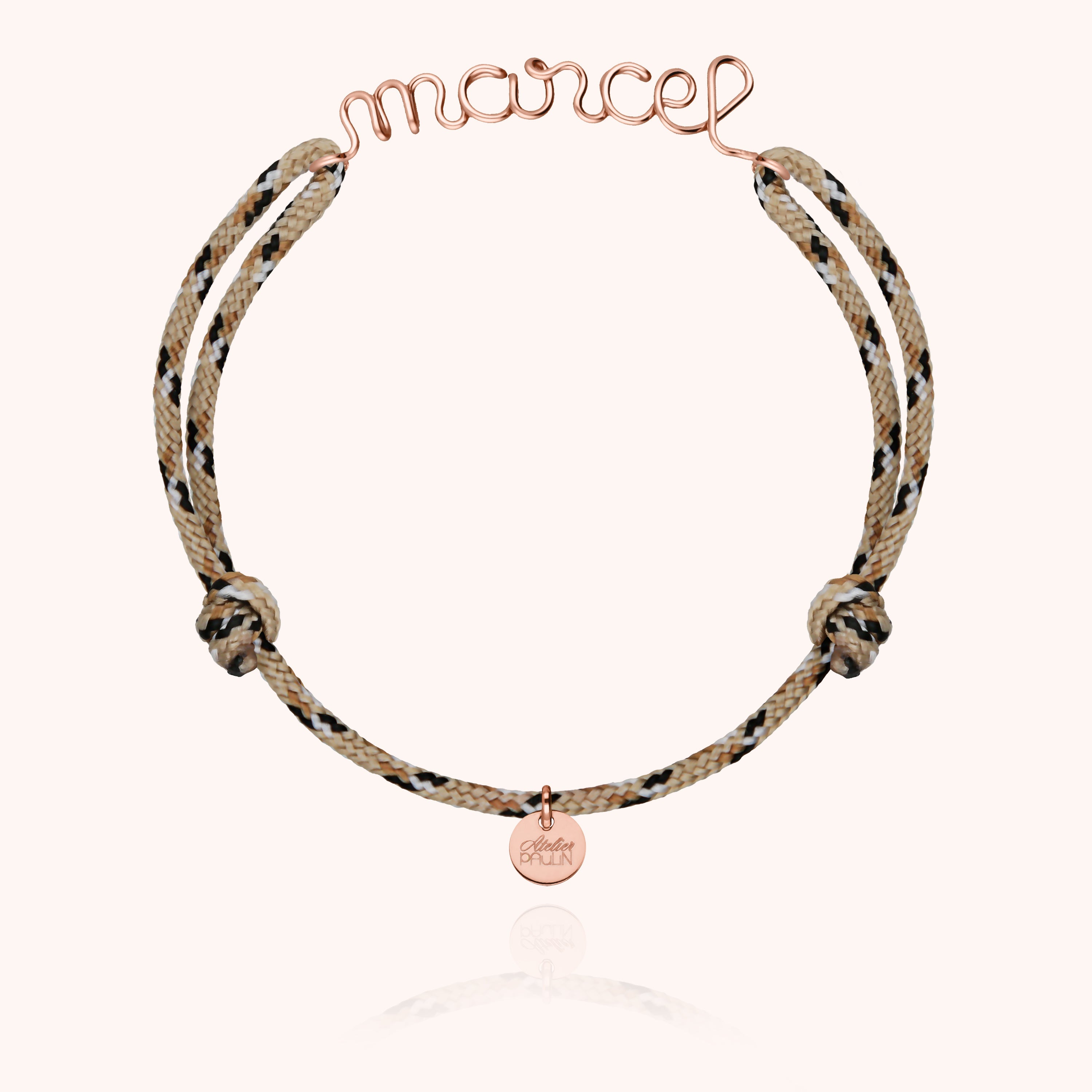 Bracelet Cordon Knot Personnalisé Homme en or rose laminé — façonné à la main à Paris