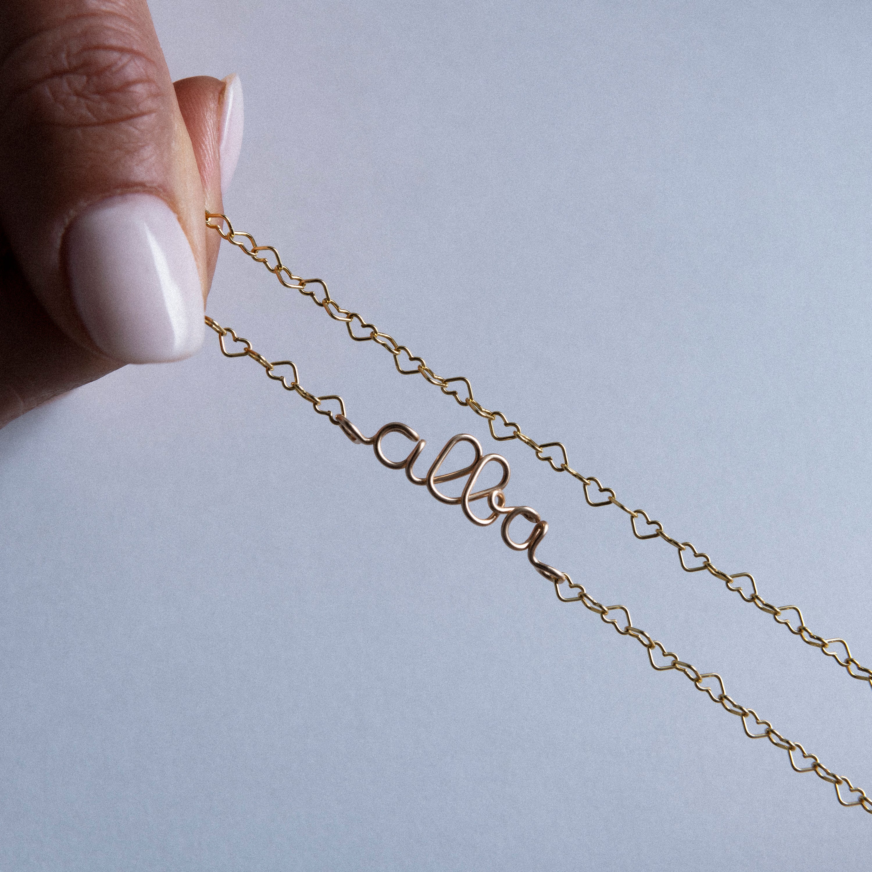 Bracelet Richelieu Chaîne Cœur Personnalisé — détail du fil métallique