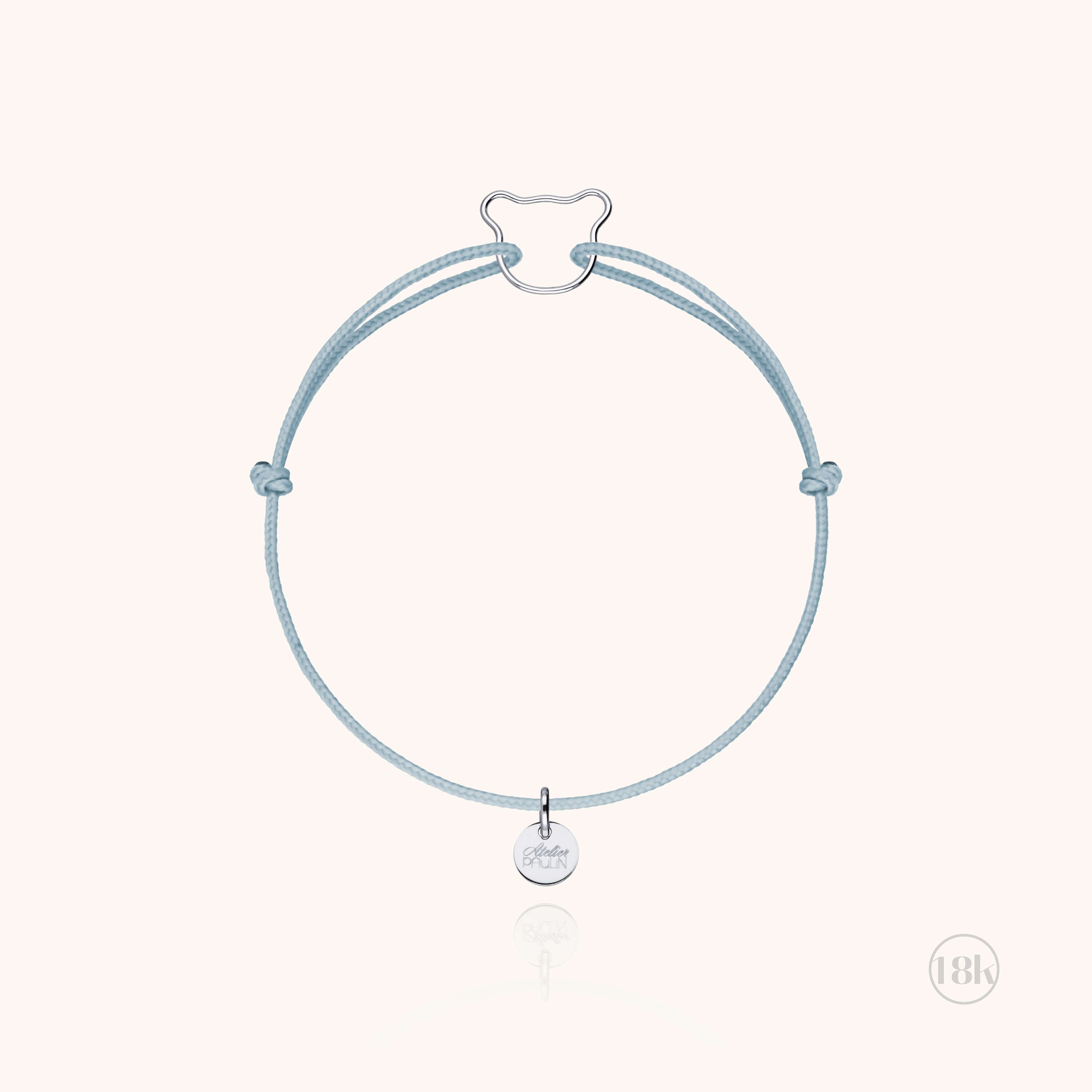 Bracelet Cordon Enfant Petit Ourson - or blanc 750/1000