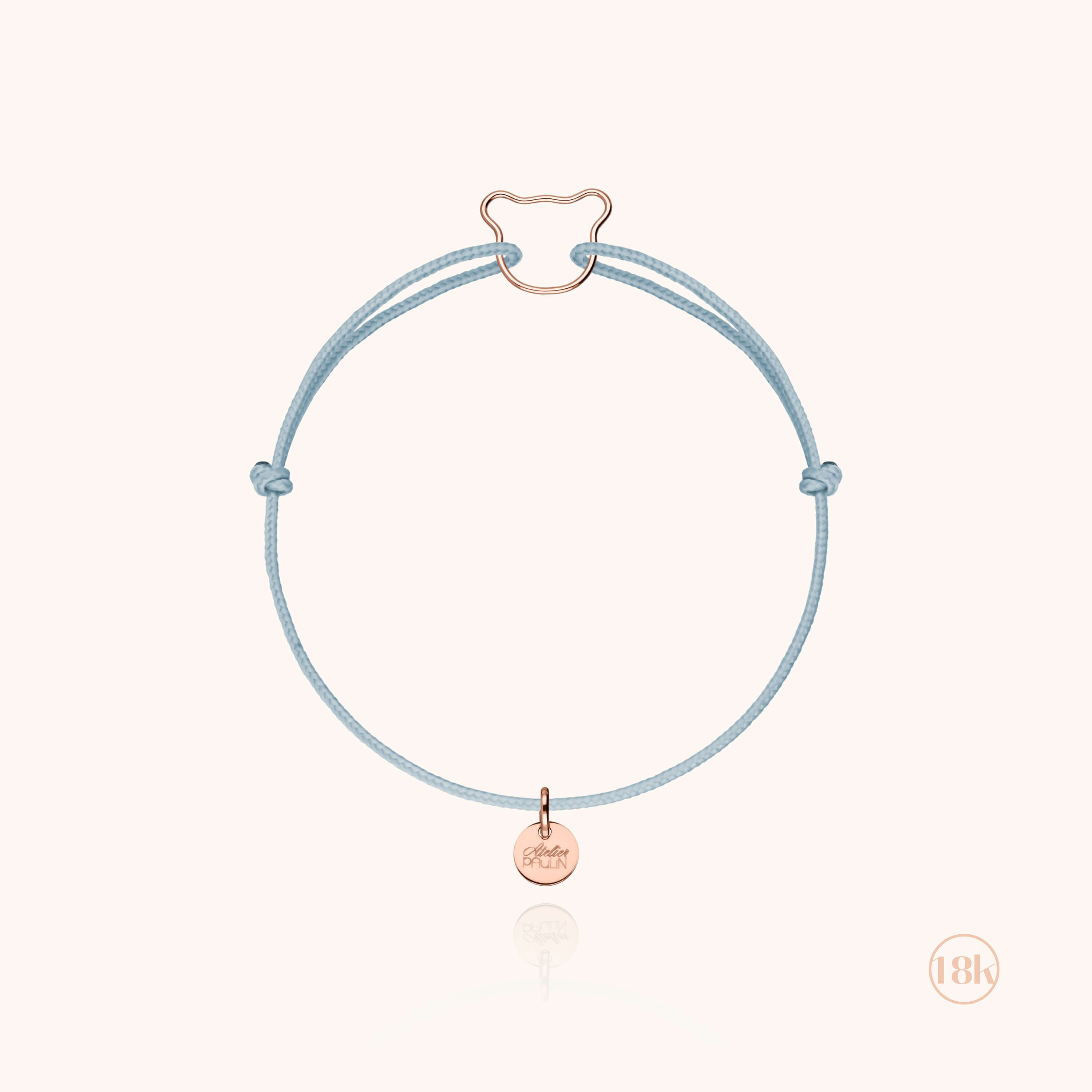 Bracelet Cordon Enfant Petit Ourson - or rose 750/1000
