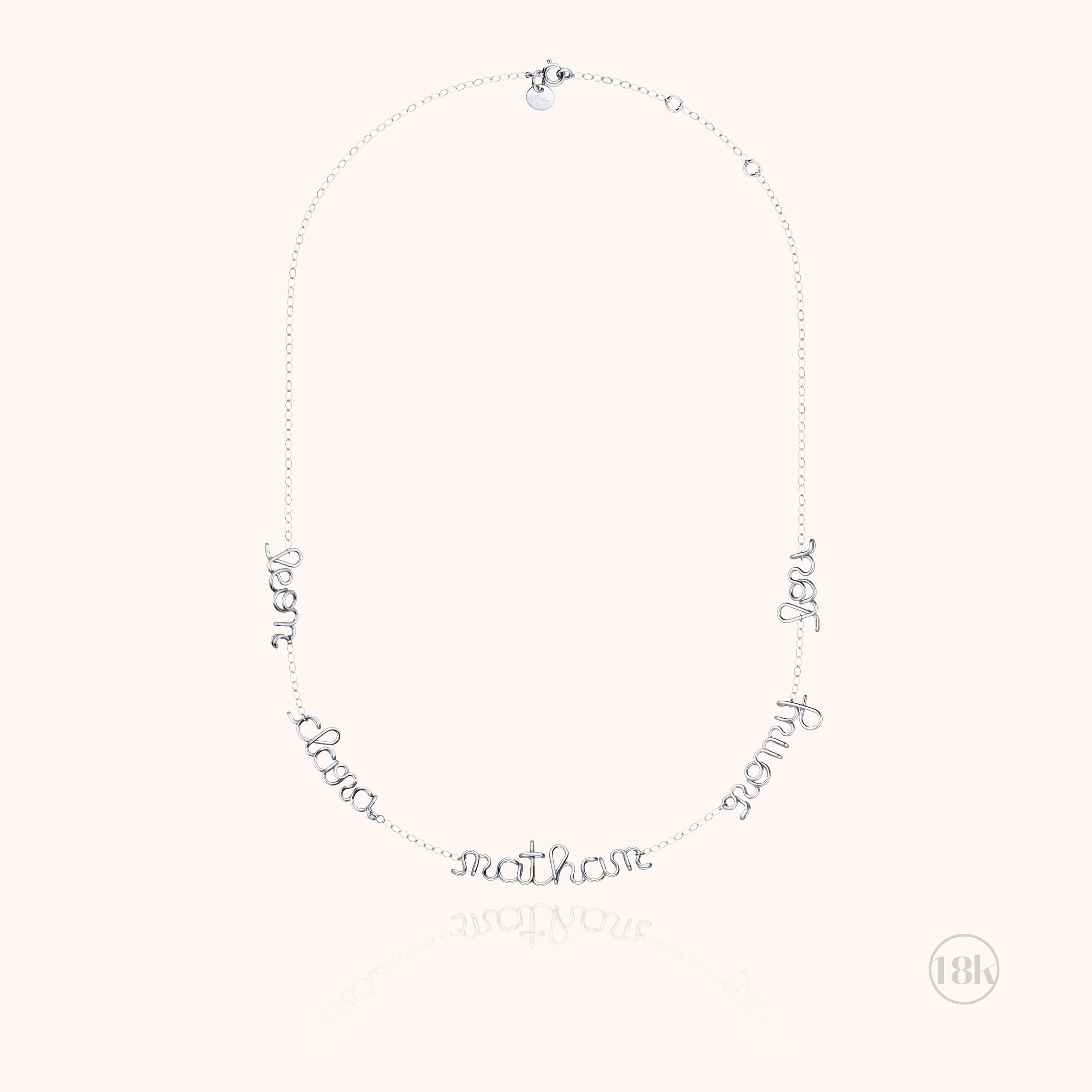Collier Mantra Original Personnalisé — détail du fil métallique, or blanc 18K