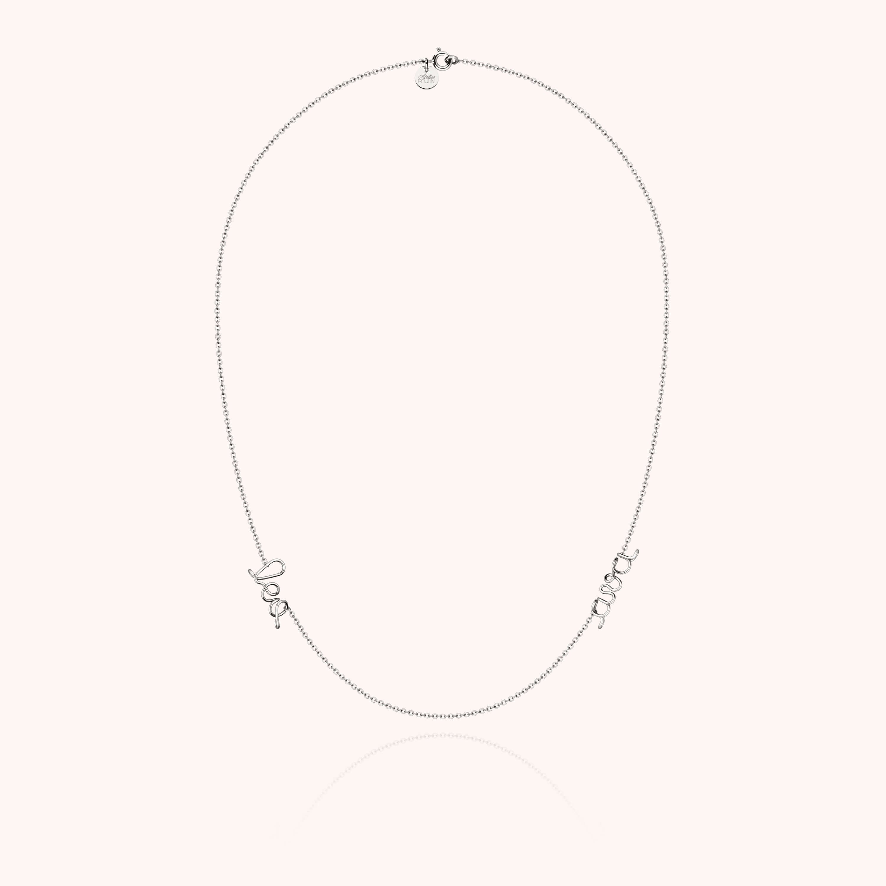 Collier Richelieu Duo Personnalisé porté au cou — or blanc 18K expédition rapide et sécurisée