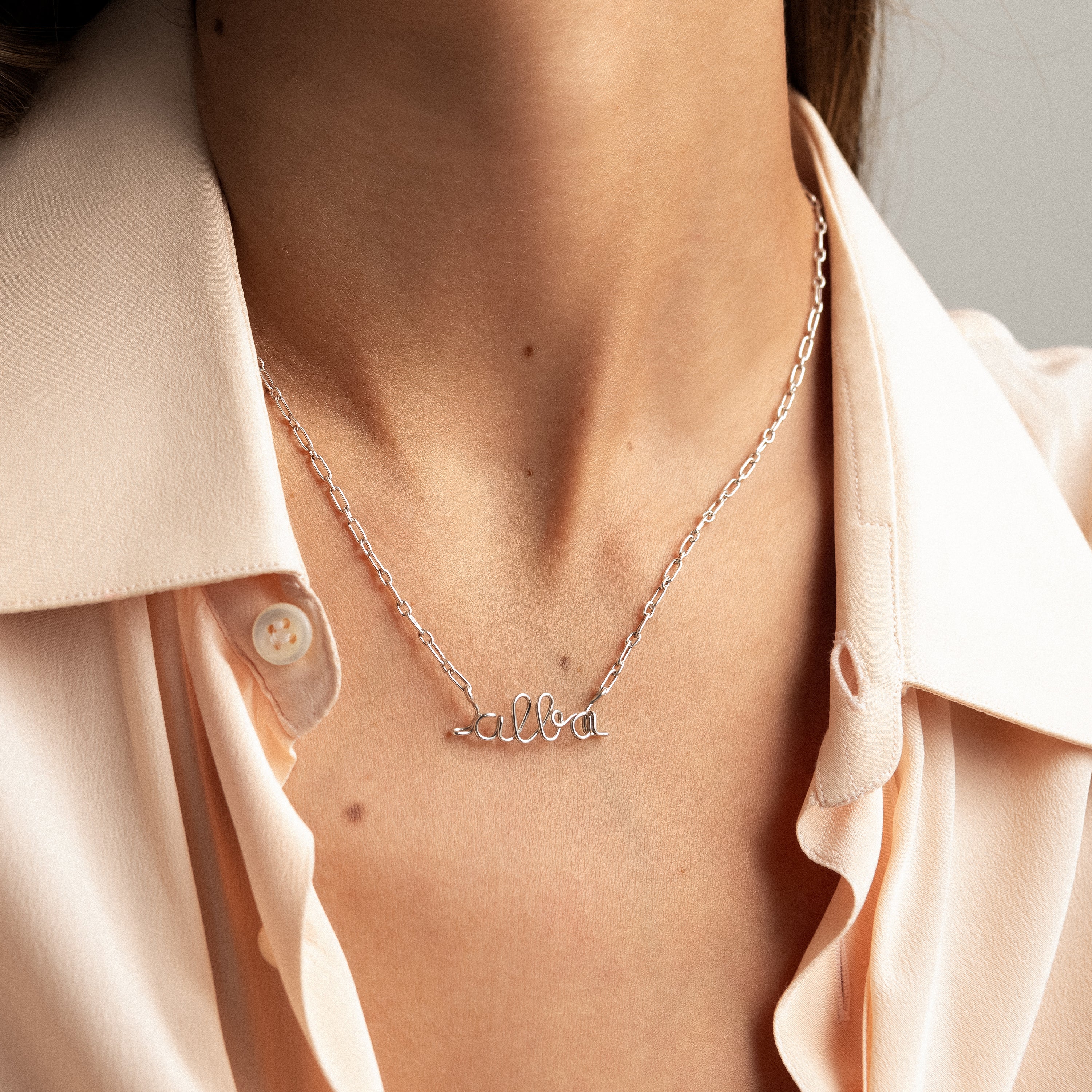 Collier Richelieu Chaîne Rectangle Personnalisé - argent