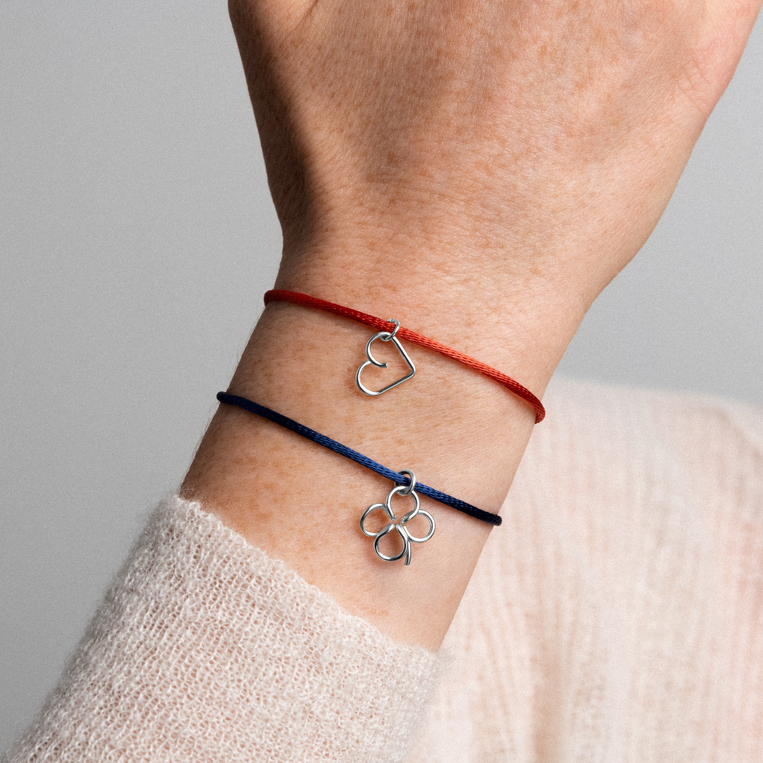 Cord Bracelet Lucky Charms Clover - White 18k gold