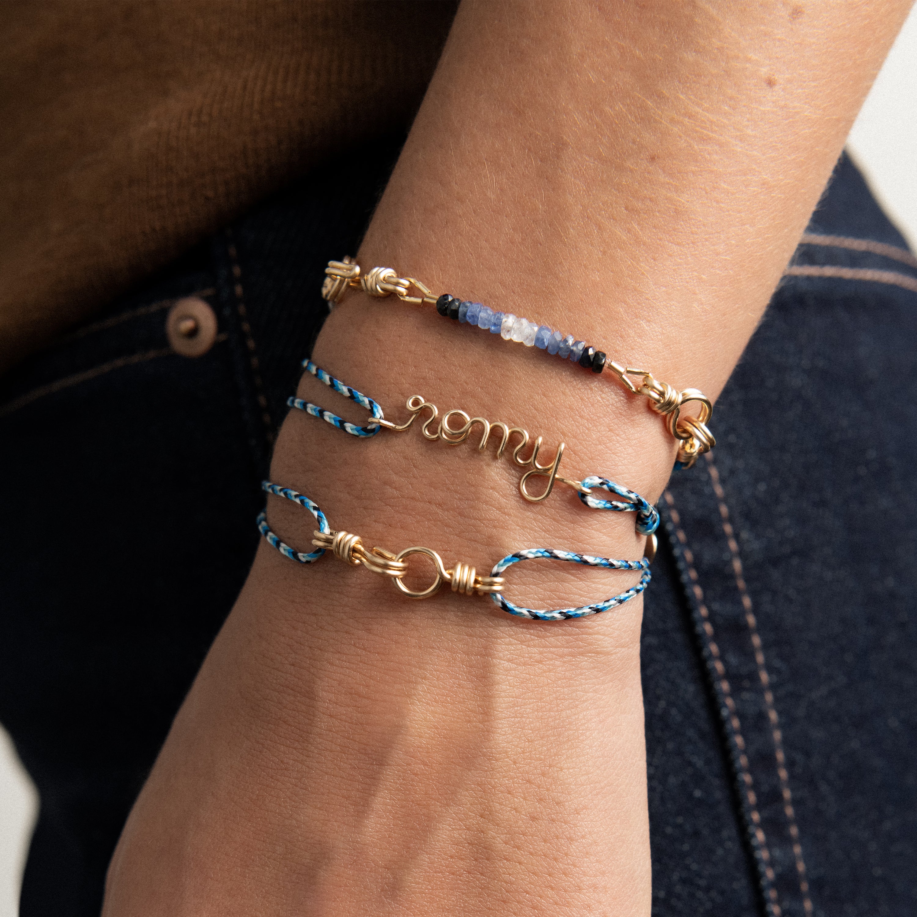 Slim Knot Personalized Cord Bracelet - 14k yellow gold filled